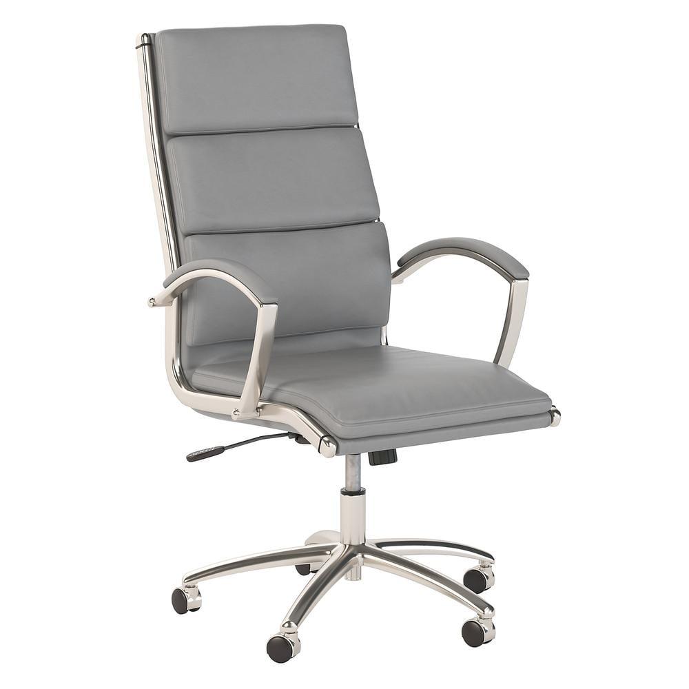 Light Gray High Back Leather Executive Swivel Chair with Metal Base