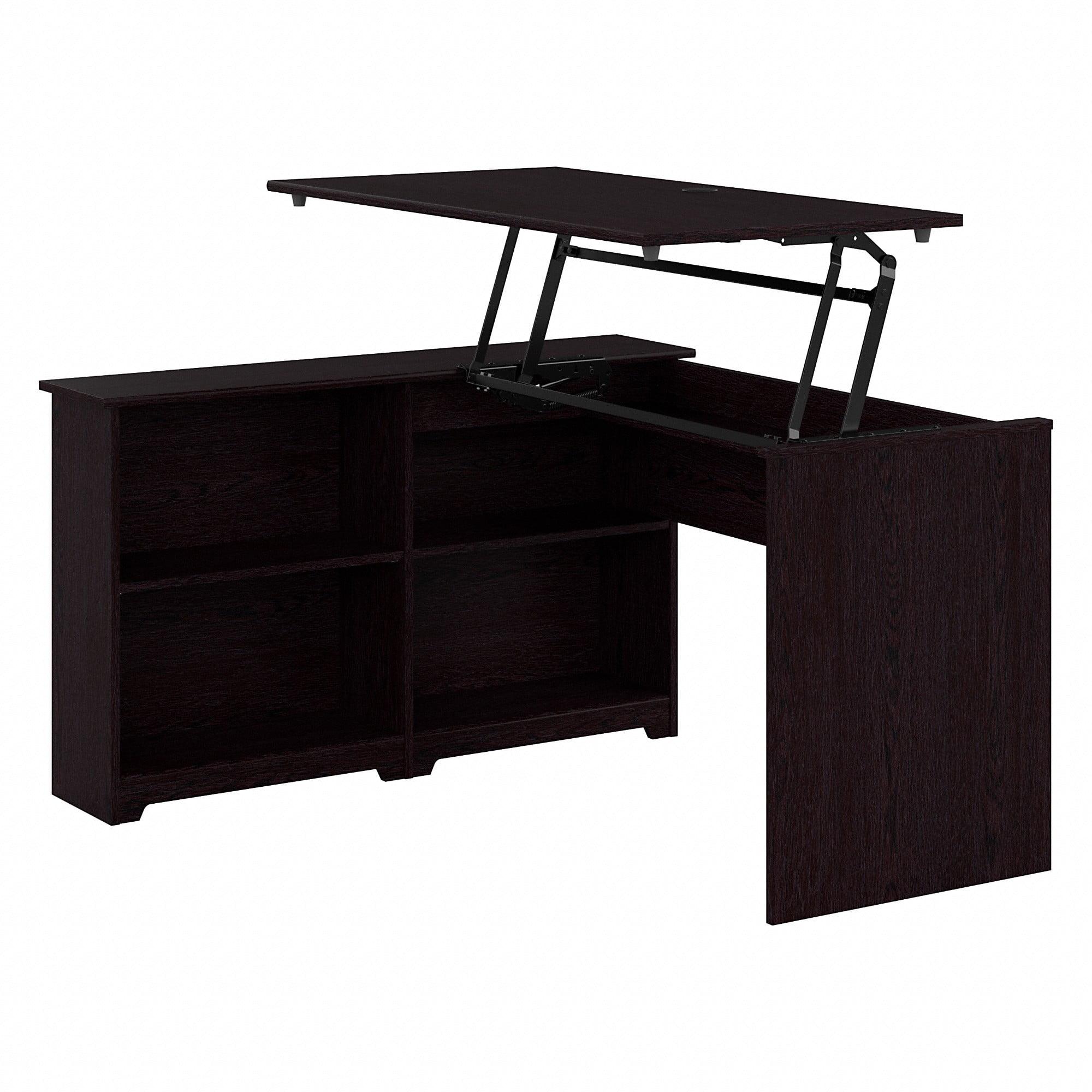 Bush Furniture Cabot 52" Sit to Stand Corner Bookshelf Desk, Espresso Oak