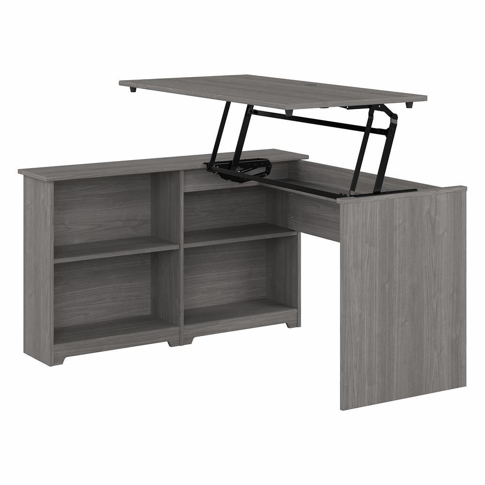 Bush Furniture Cabot 52W 3 Position Sit to Stand Corner Desk with Shelves, Modern Gray