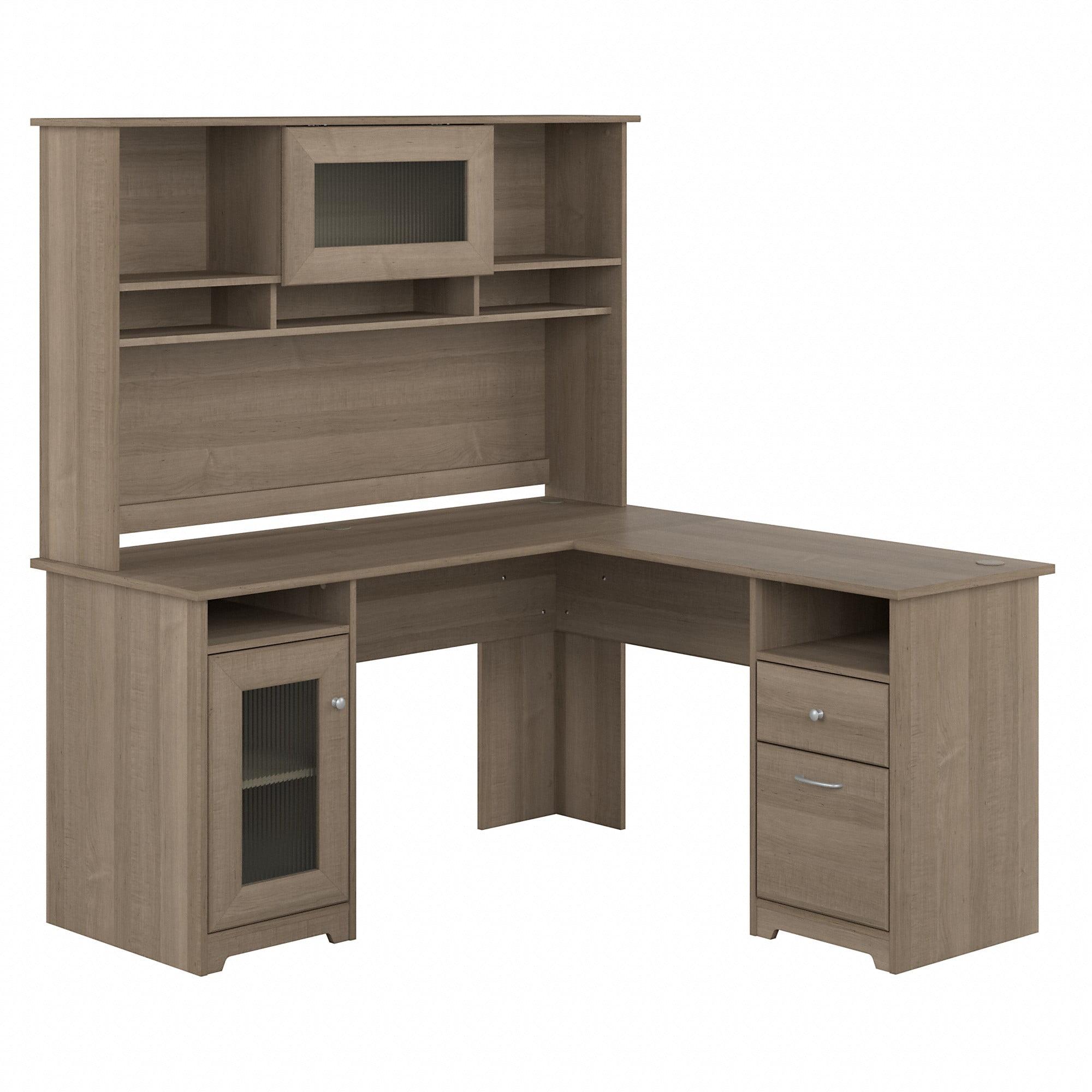 Bush Furniture Cabot 60" L Desk and Hutch with Storage, Ash Gray