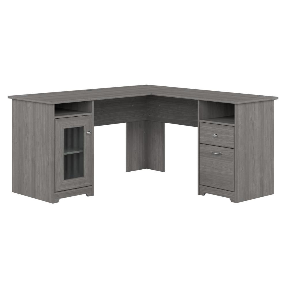 Modern Gray L-Shaped Computer Desk with Built-In USB and Storage