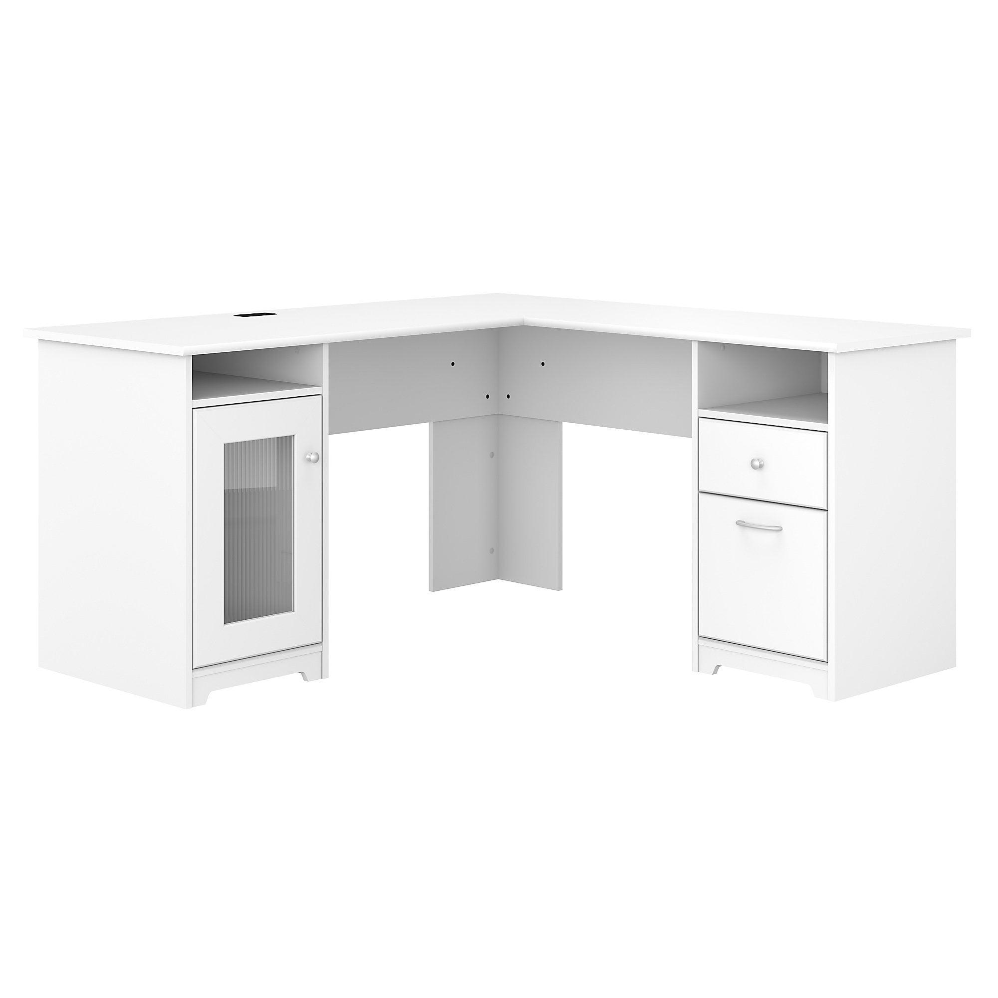 Cabot White L-Shaped Home Office Desk with USB Hub and Filing Cabinet