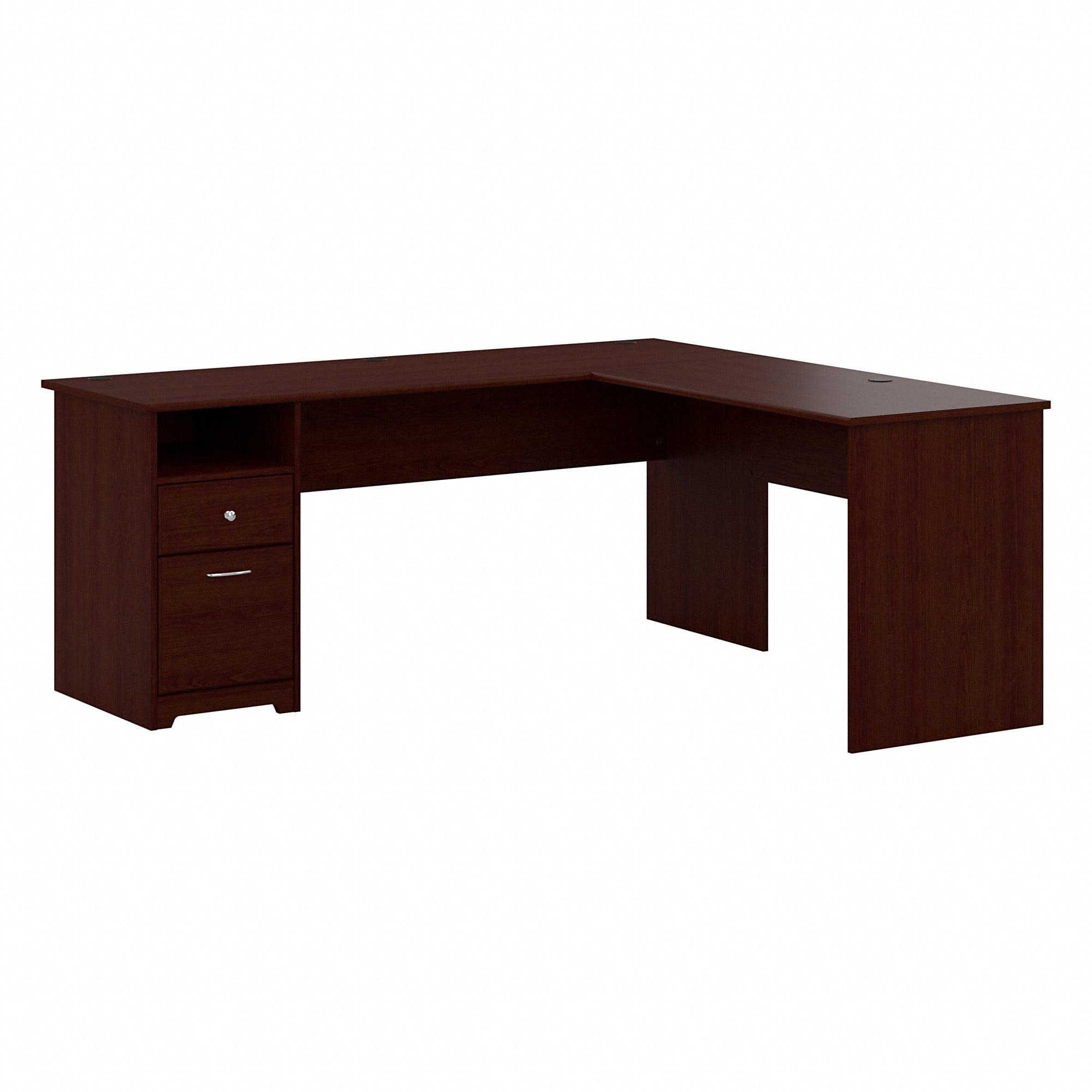 Harvest Cherry L-Shaped Home Office Desk with Filing Cabinet