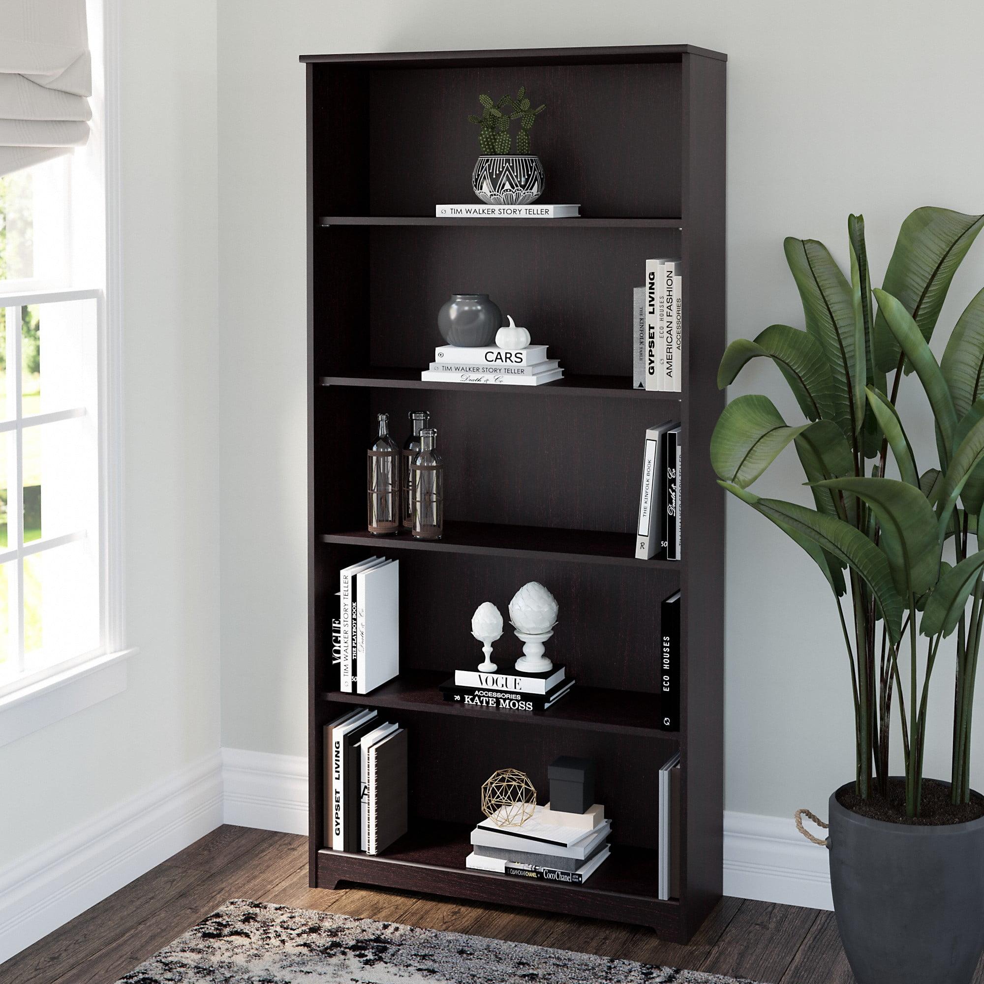 Cabot Transitional Espresso Oak Adjustable Wood Bookcase