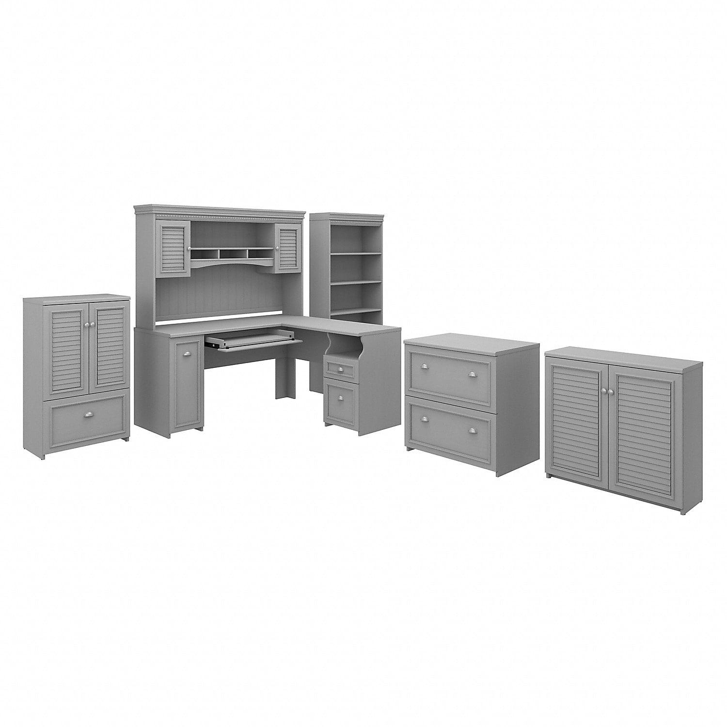 Cape Cod Gray L-Shaped Desk with Hutch and Storage Set