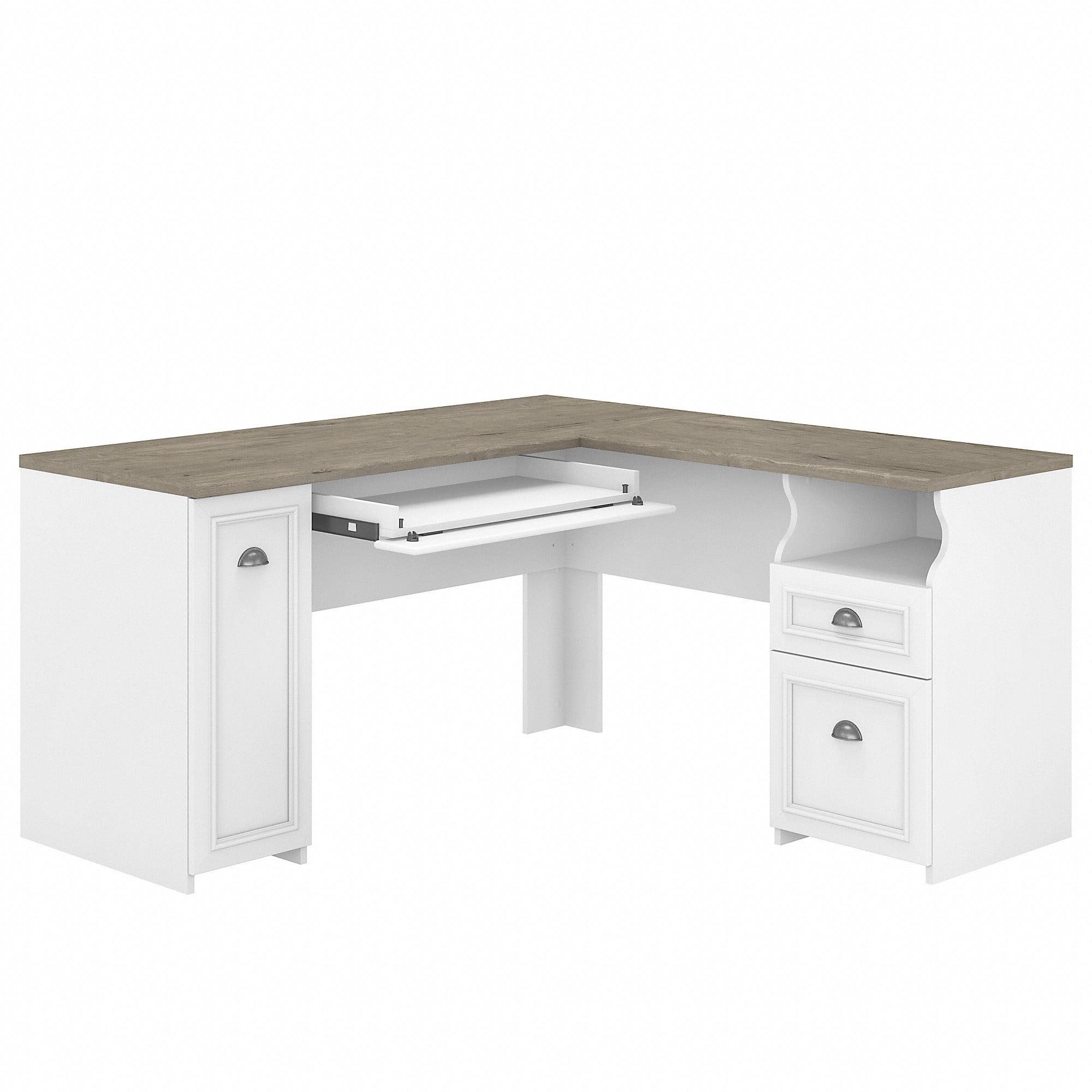 Modern Farmhouse 59.8" L-Shaped Desk in Shiplap Gray and Pure White