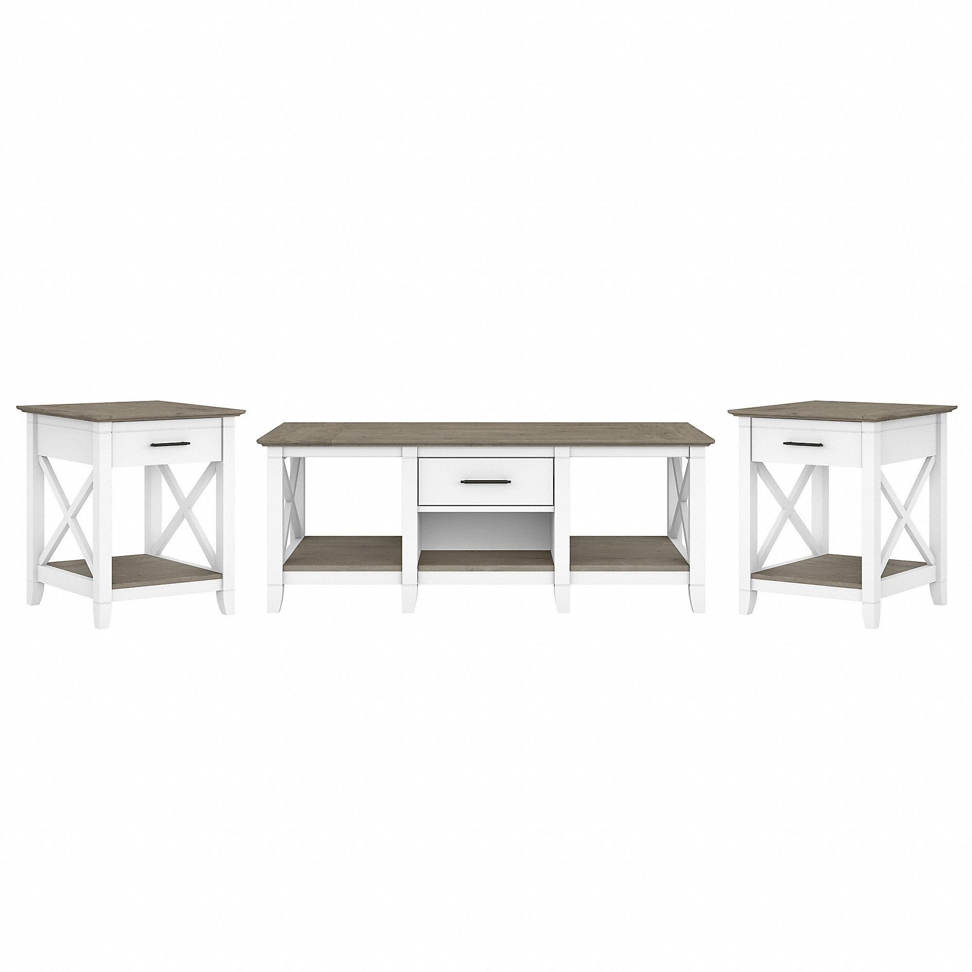 Pure White and Shiplap Gray Rectangular Coffee Table Set