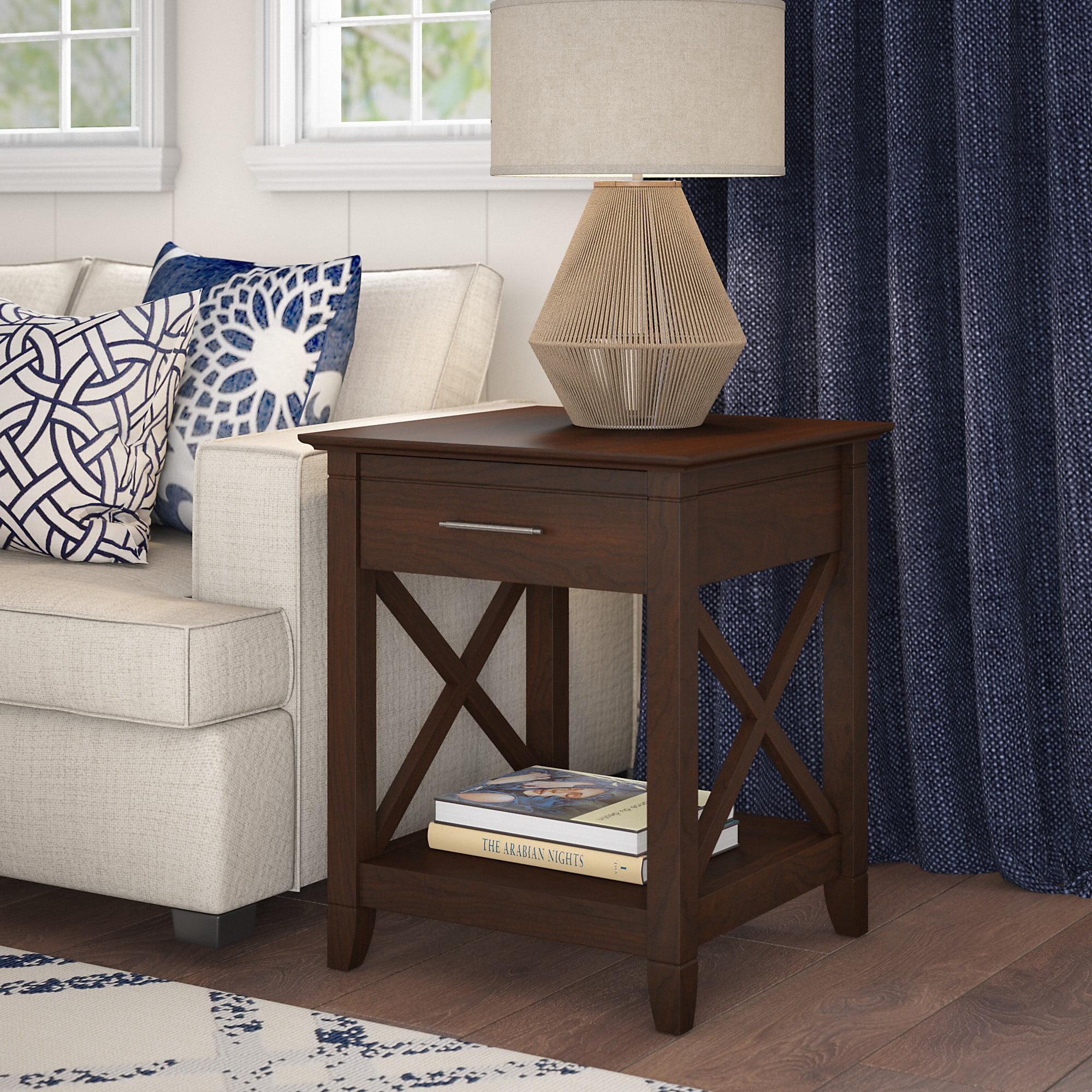 Bush Furniture Key West End Table with Storage in Bing Cherry