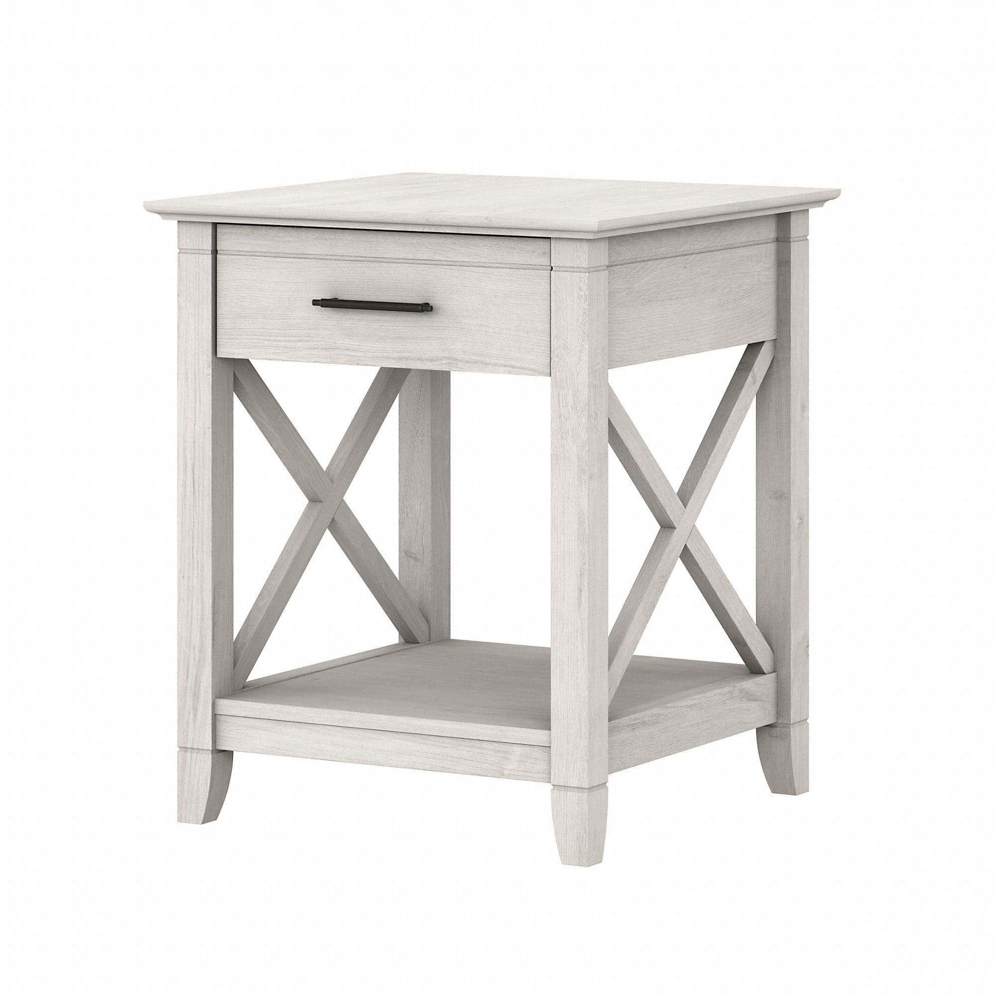 Linen White Oak Square End Table with Storage Drawer