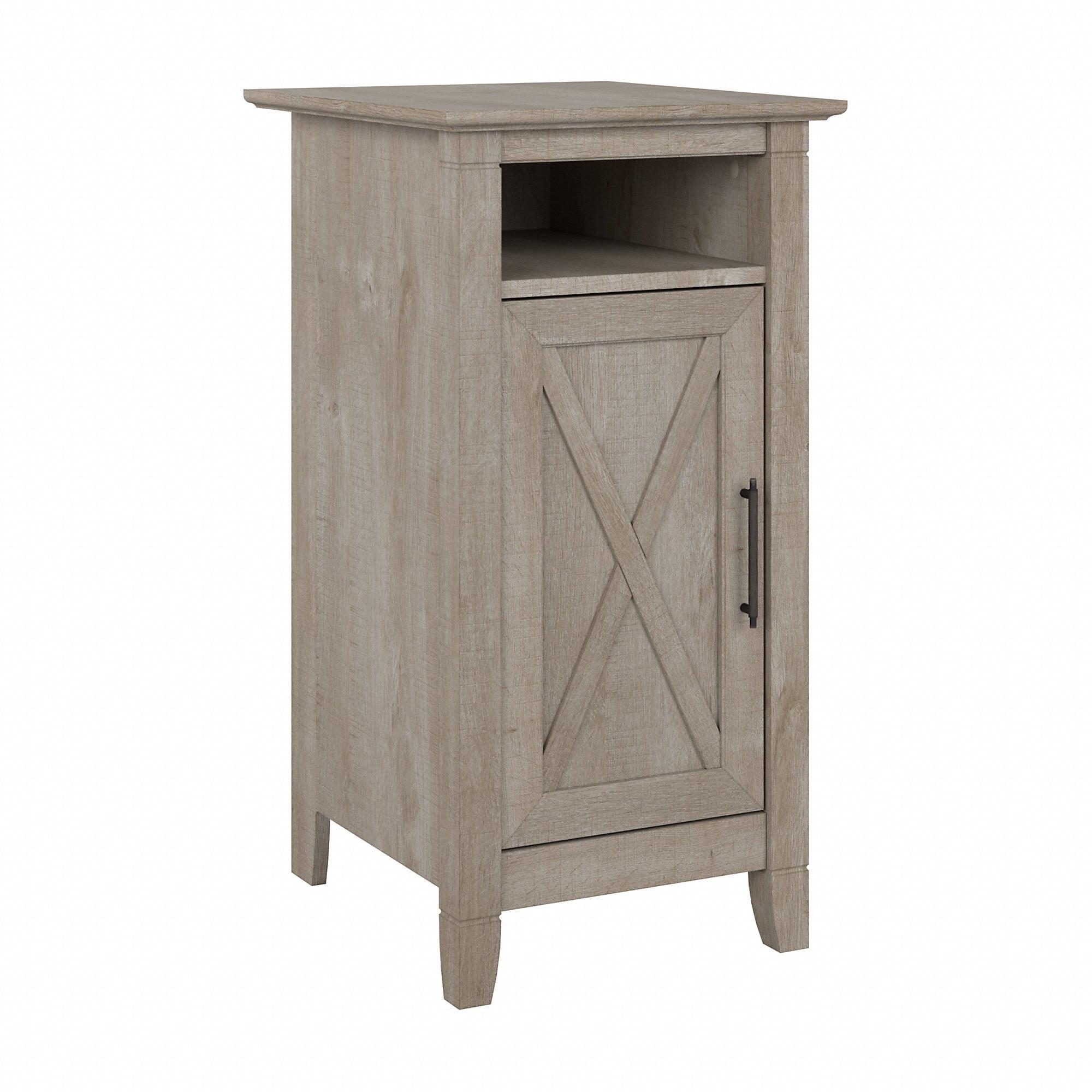 Compact Washed Gray Wood End Table with Storage