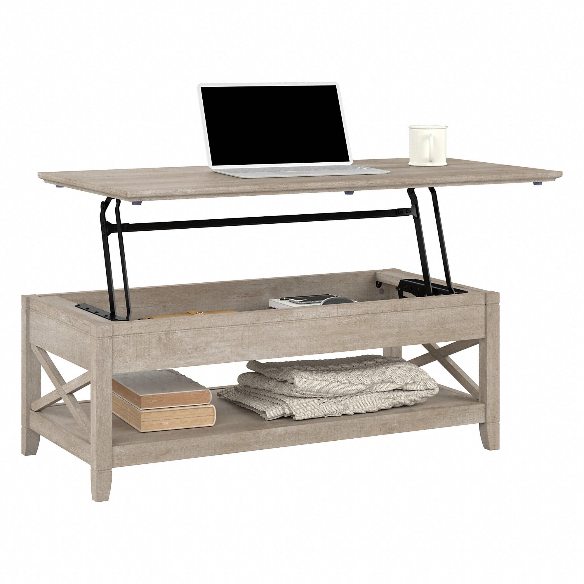 Bush Furniture Key West Lift Top Coffee Table Desk, Washed Gray