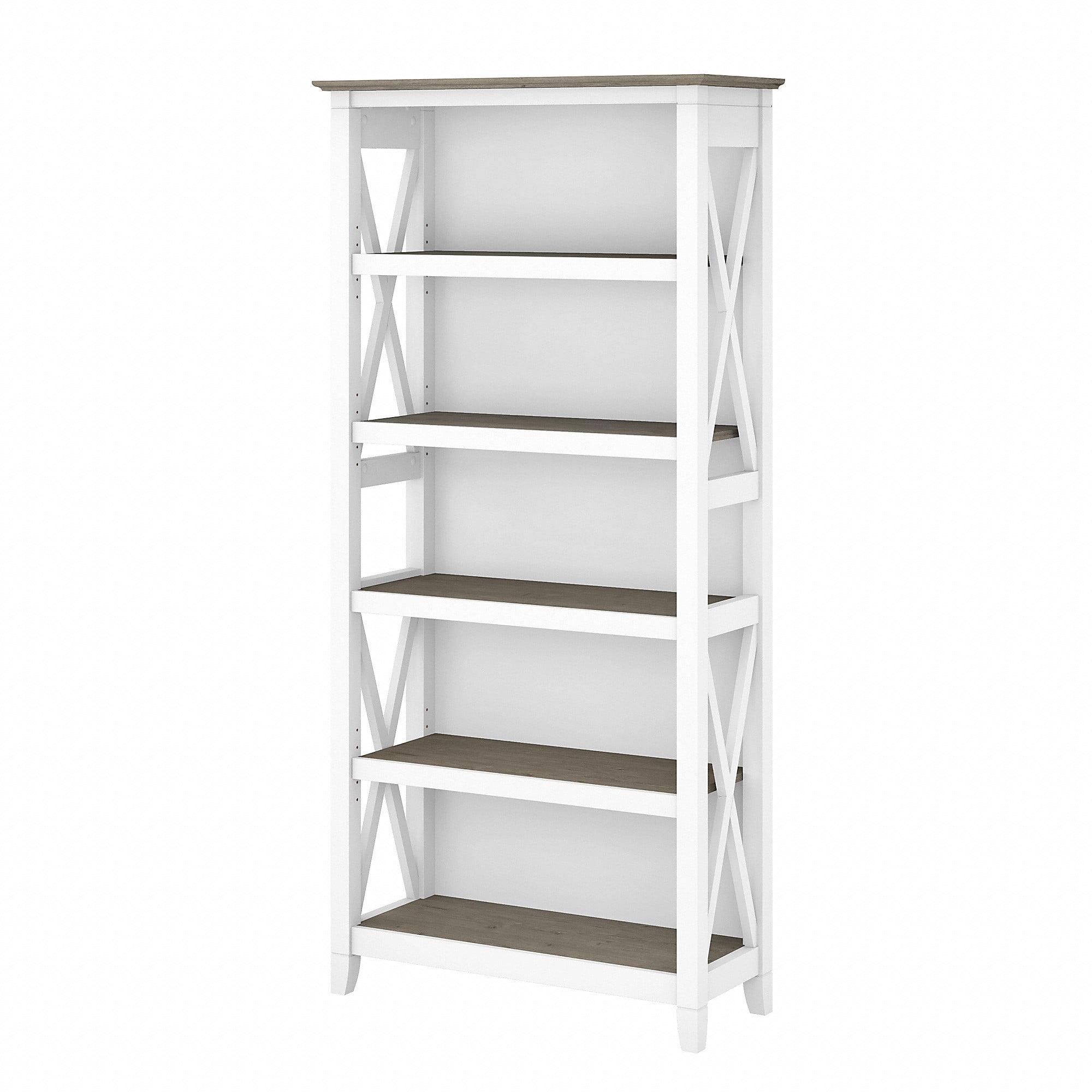 Pure White and Shiplap Gray 5-Shelf Adjustable Bookcase