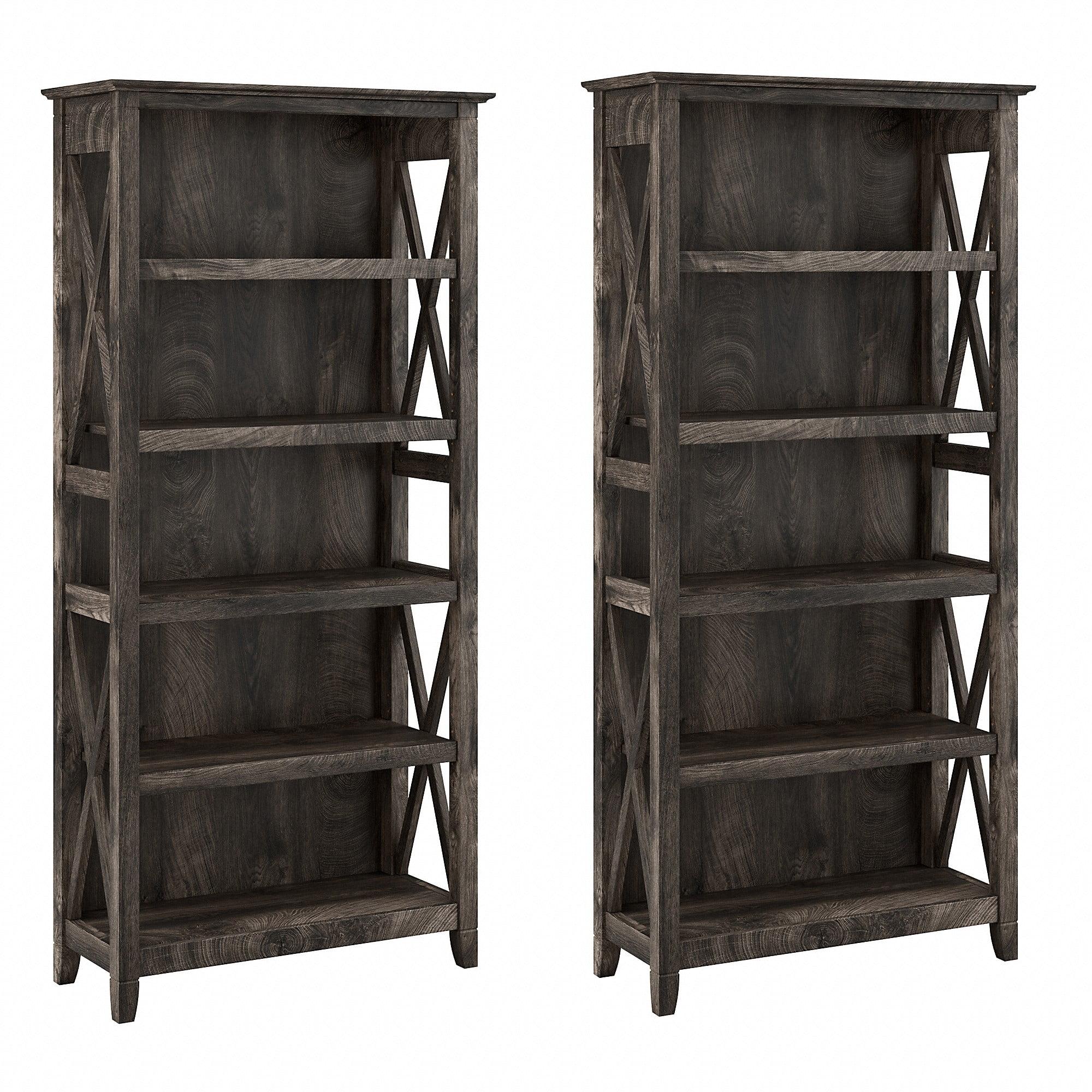 Bowery Hill 5 Shelves Coastal Wood Tall Bookcase in Dark Gray