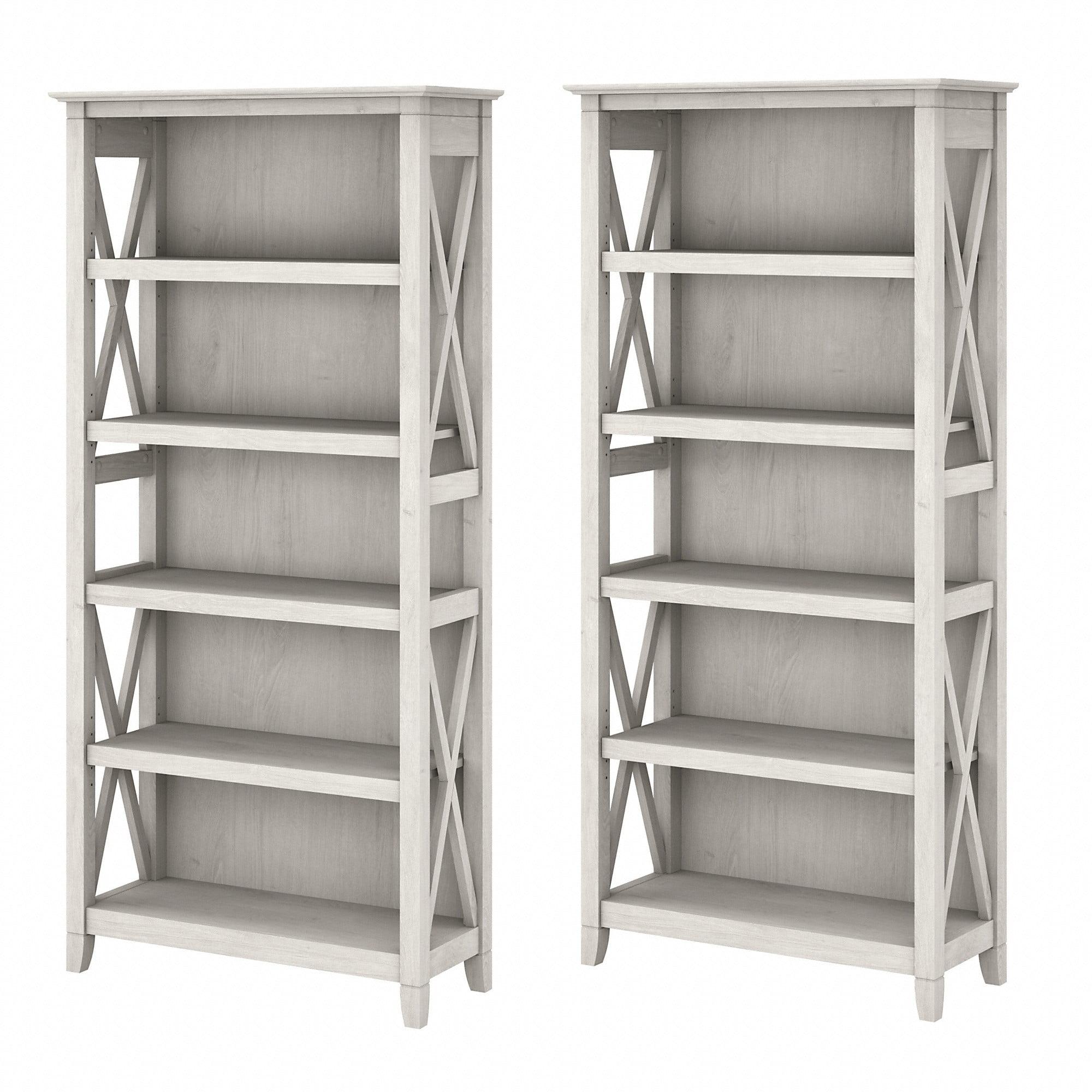 Linen White Oak Adjustable 5-Shelf Bookcase Set