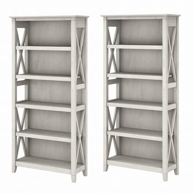 Bush Furniture Key West Tall 5 Shelf Bookcase, Set of 2, Linen White Oak