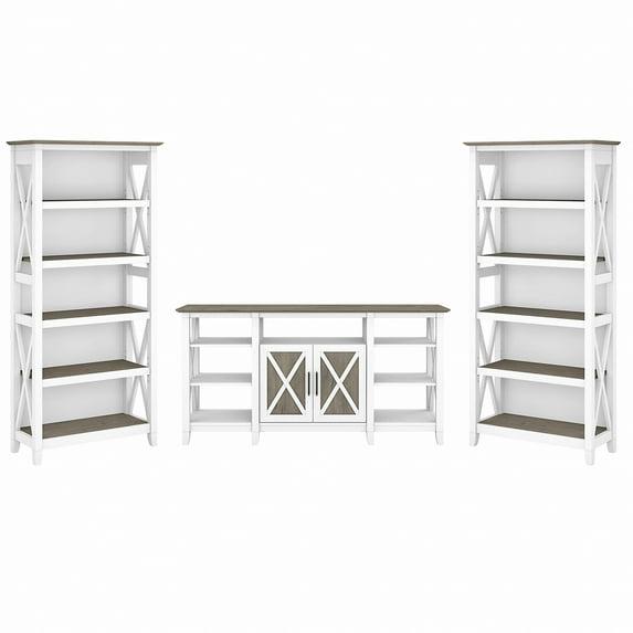 Bush Furniture Key West Tall TV Stand with 2 Bookcases, Pure White & Shiplap Gray