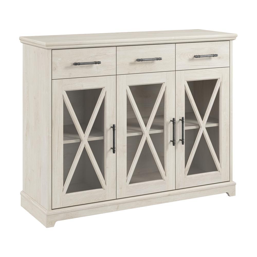 Lennox 46W Buffet Cabinet with Drawers in Linen White Oak - Engineered Wood