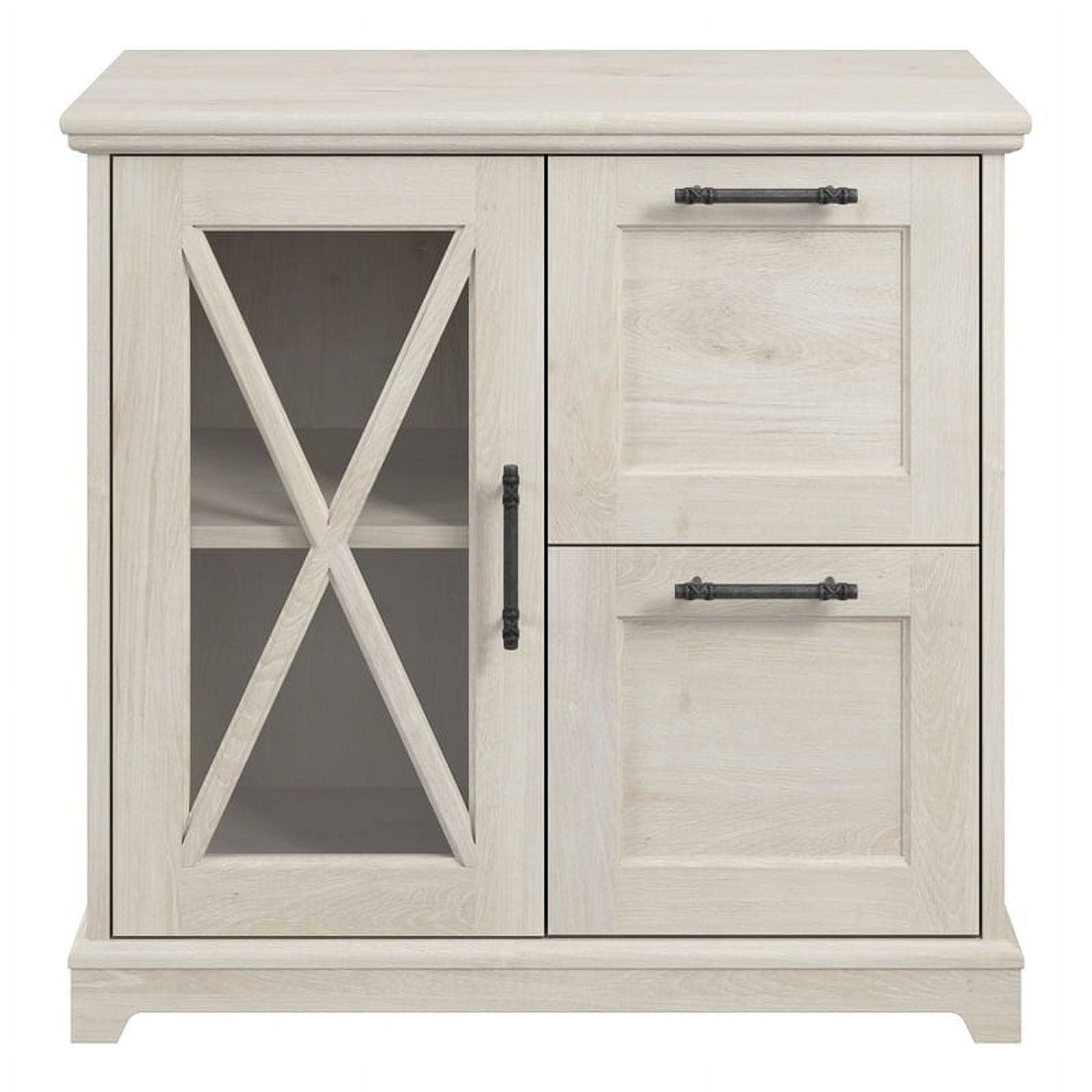 Bush Furniture Lennox Farmhouse 2 Drawer Lateral File Cabinet with Shelves in Linen White Oak