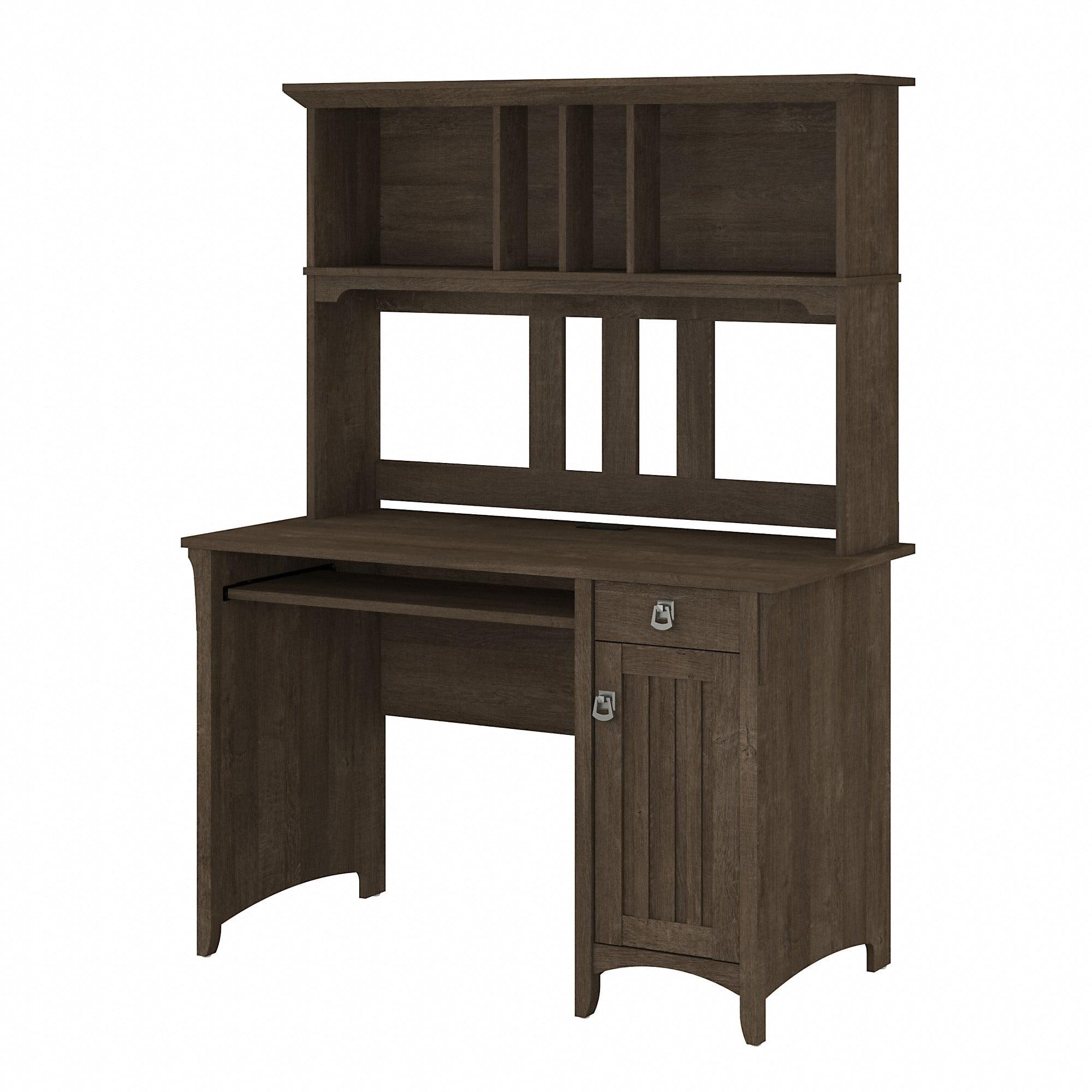 Ash Brown Mission Style Desk with Hutch and Integrated Cable Management