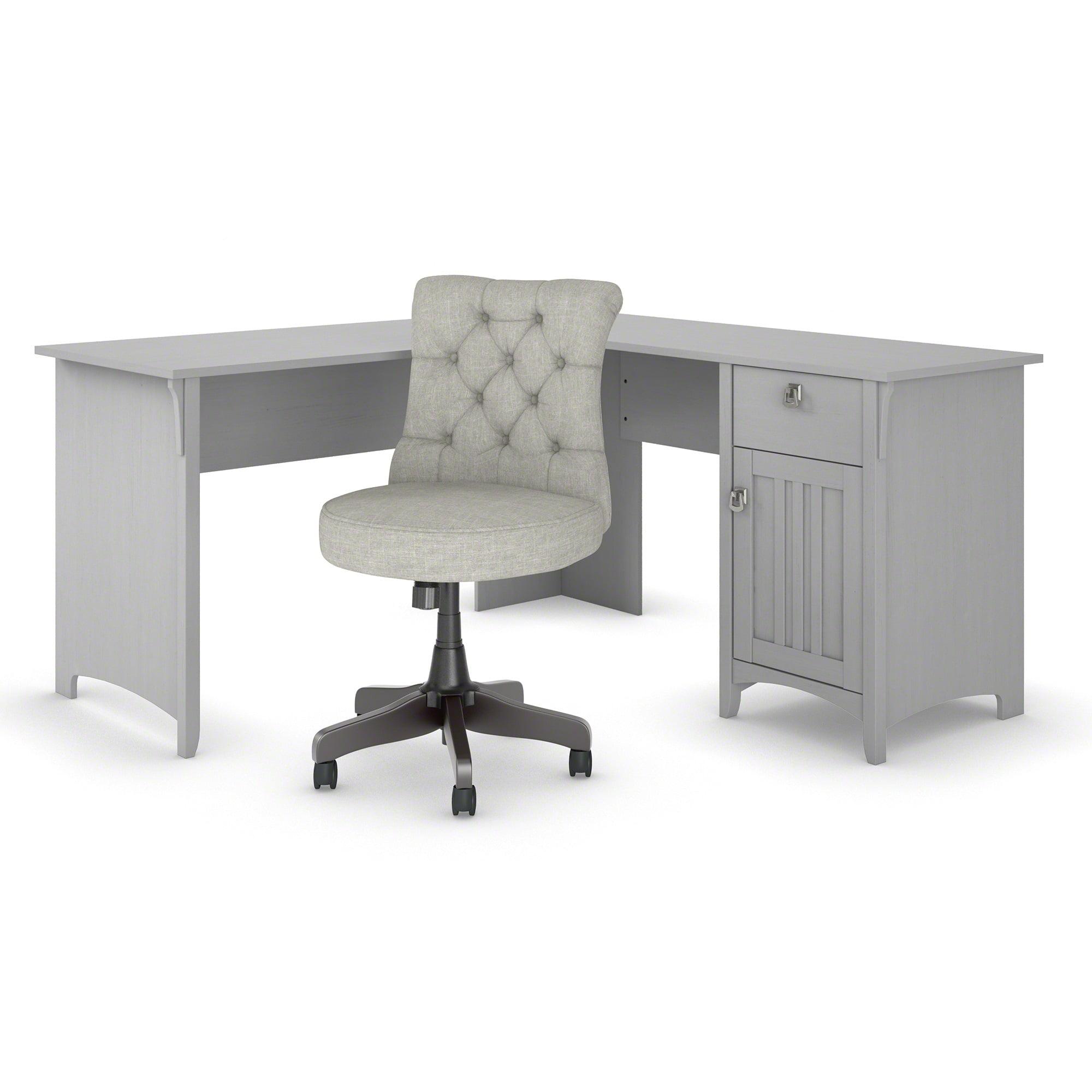 Bush Furniture Salinas 60W L Shaped Desk Set with Mid Back Tufted Office Chair in Cape Cod Gray (Ships in 2 boxes)
