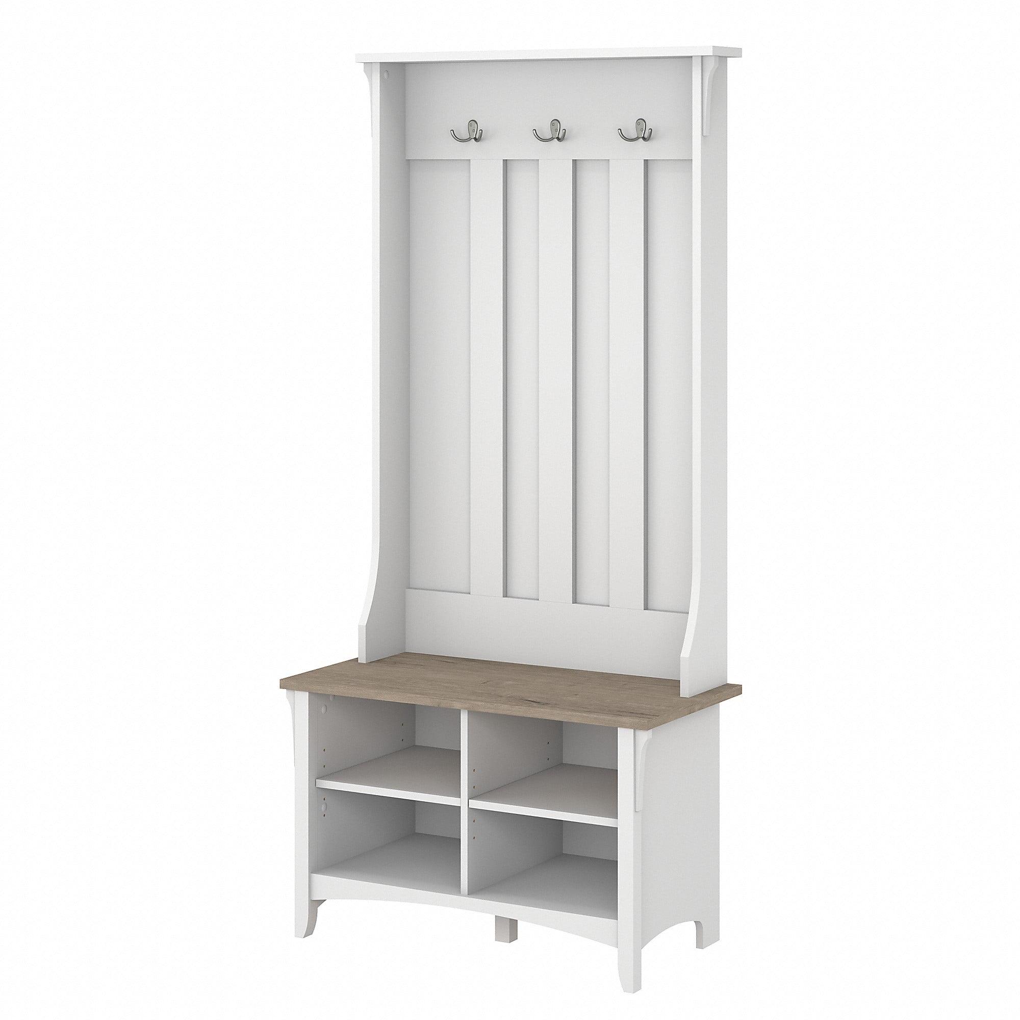 Pure White and Shiplap Gray Hall Tree with Storage Bench