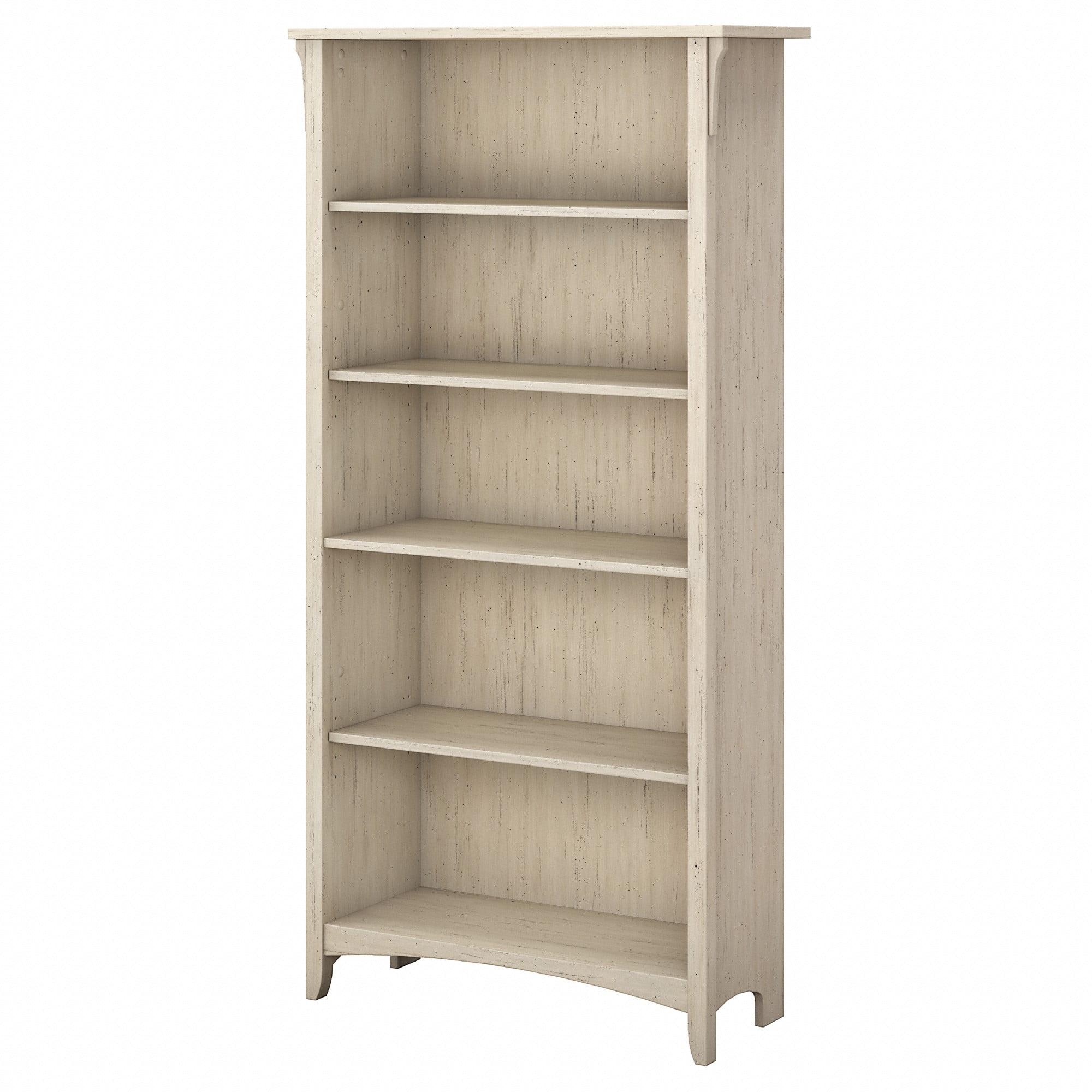 Adjustable Antique White Wood 5-Shelf Bookshelf, 63''