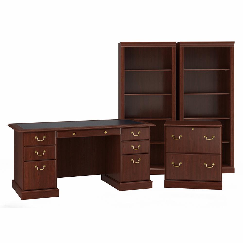 Harvest Cherry Executive Office Suite with 5-Shelf Bookcase and File Cabinet