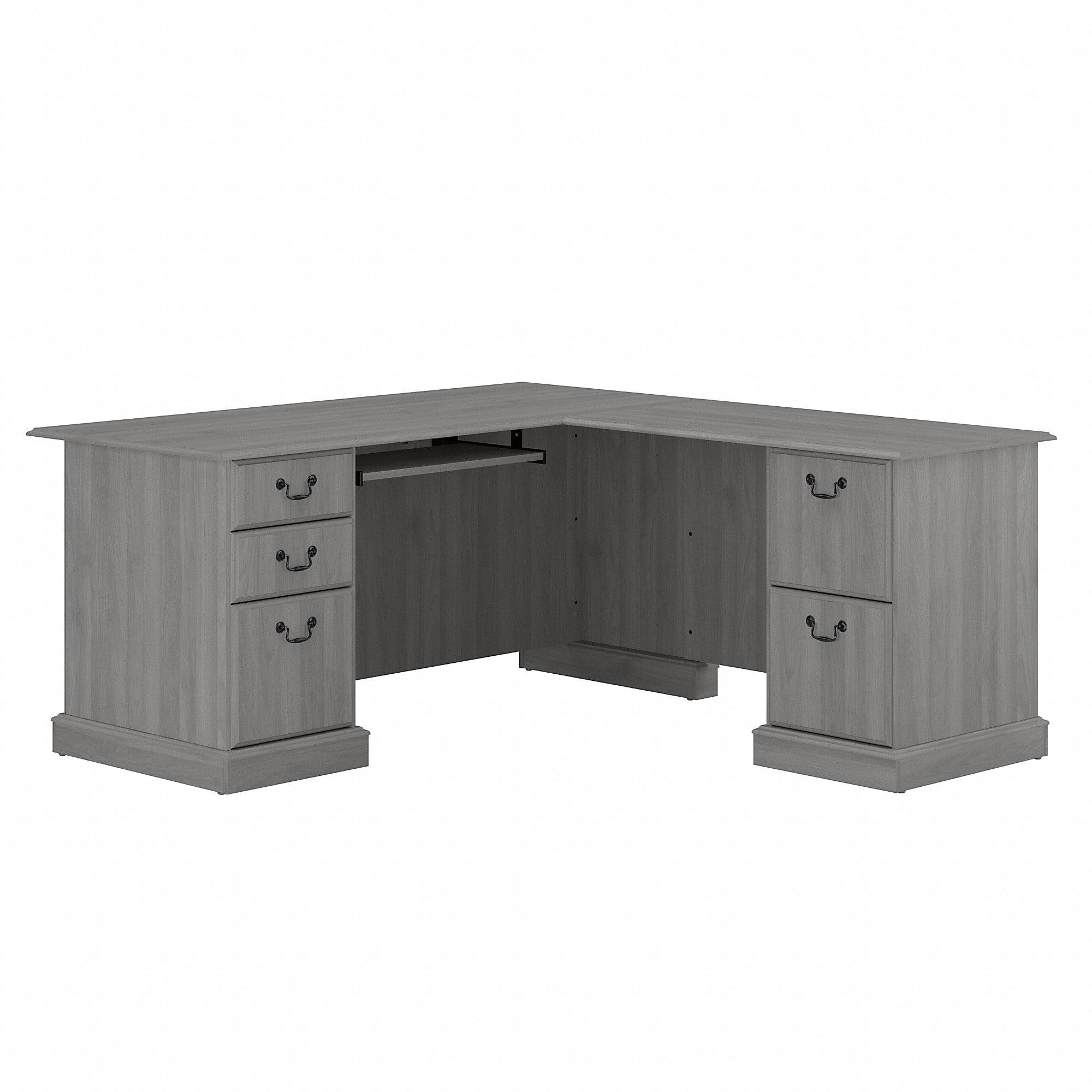 Modern Gray L-Shaped Wood Executive Desk with Drawers and Keyboard Tray