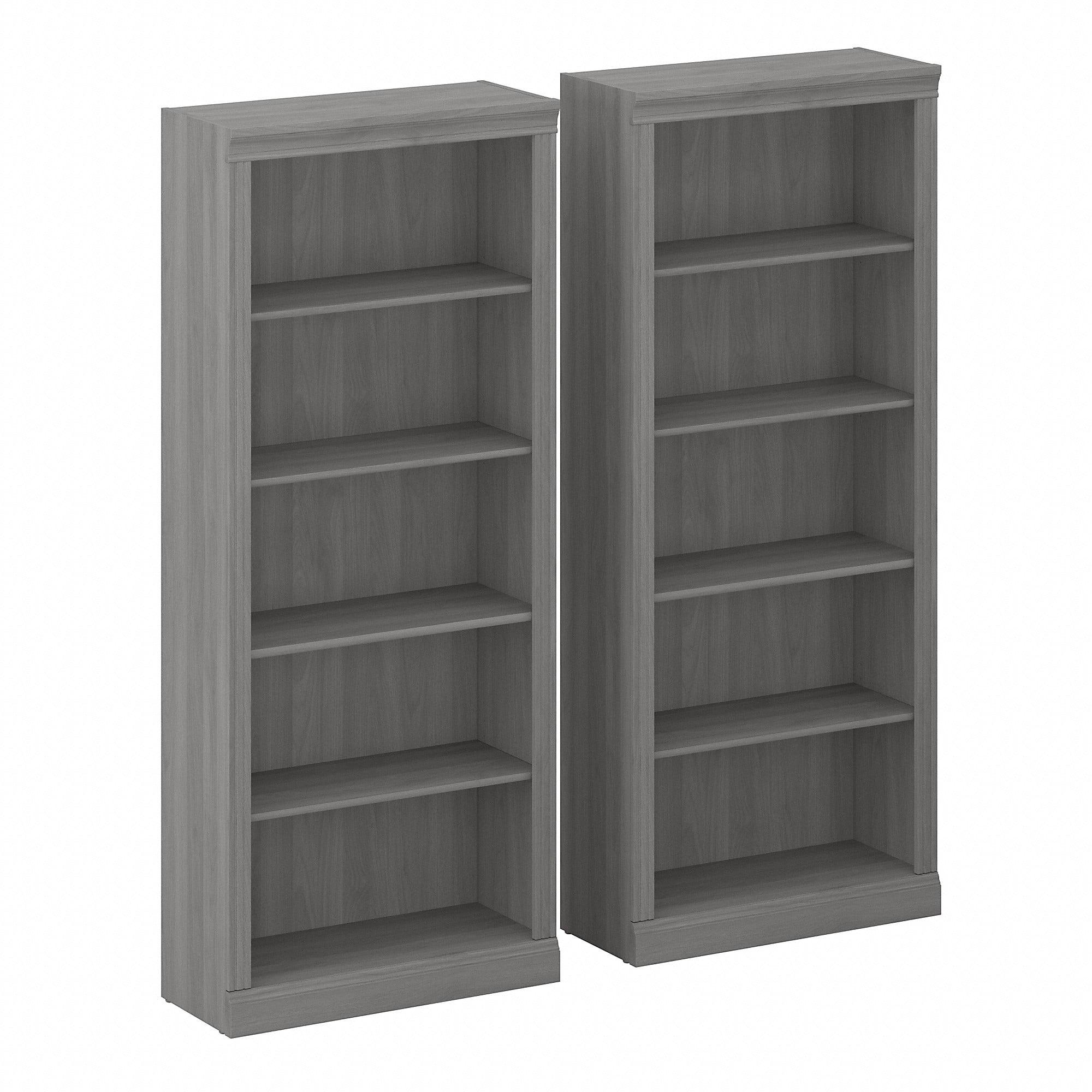 Modern Gray Adjustable Tall 5 Shelf Bookcase Set