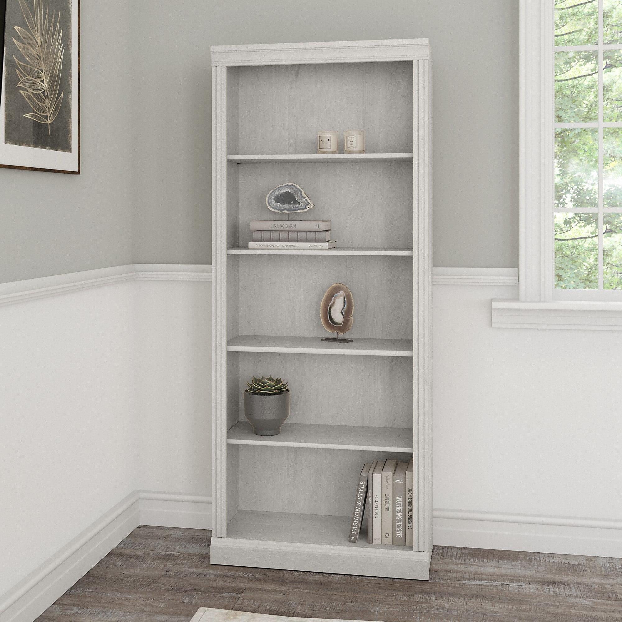 Casual Farmhouse Linen White Oak Adjustable 5-Shelf Bookcase