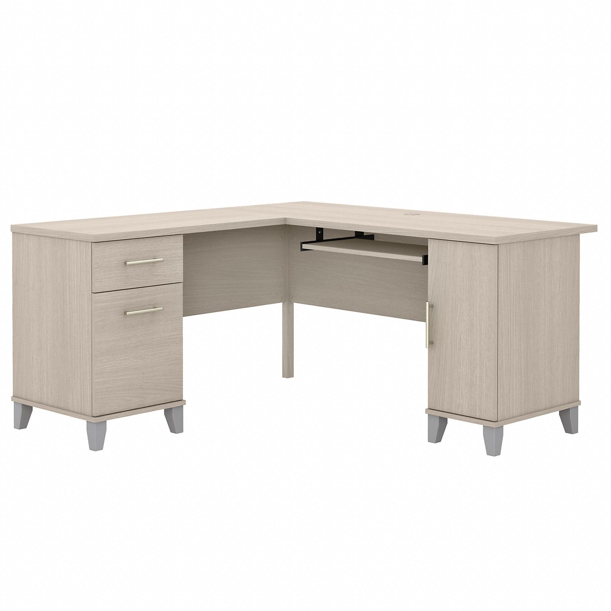 Bush Furniture Somerset 60" L Shaped Desk with Storage, Sand Oak