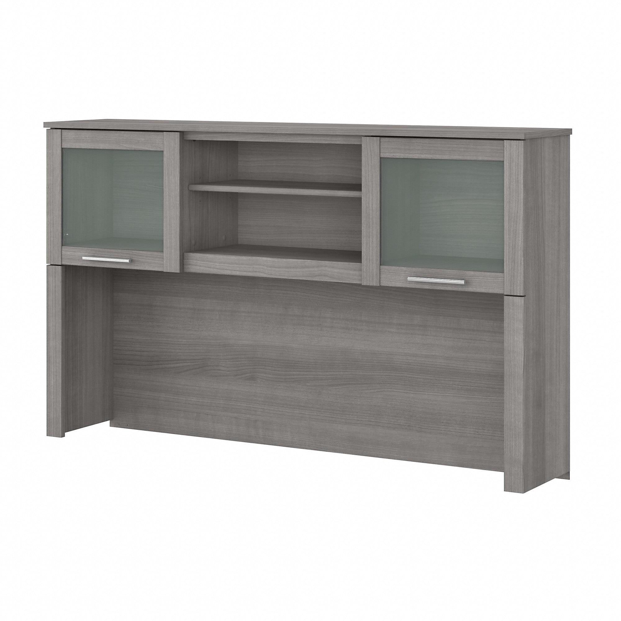 Platinum Gray Glass Door Desk Hutch with Adjustable Shelf