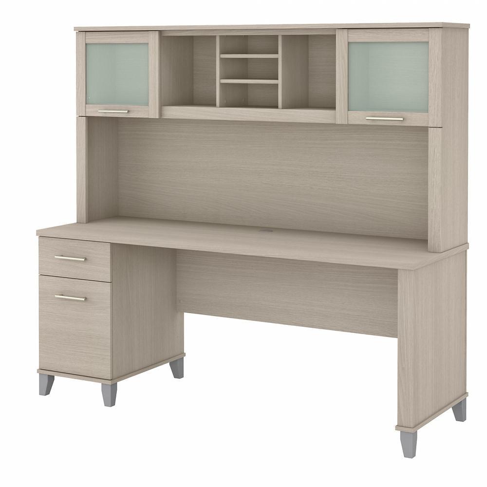 Bush Furniture Somerset 72" Desk and Hutch with Storage, Sand Oak