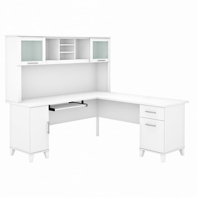 Bush Furniture Somerset 72" L Desk and Hutch with Storage, White
