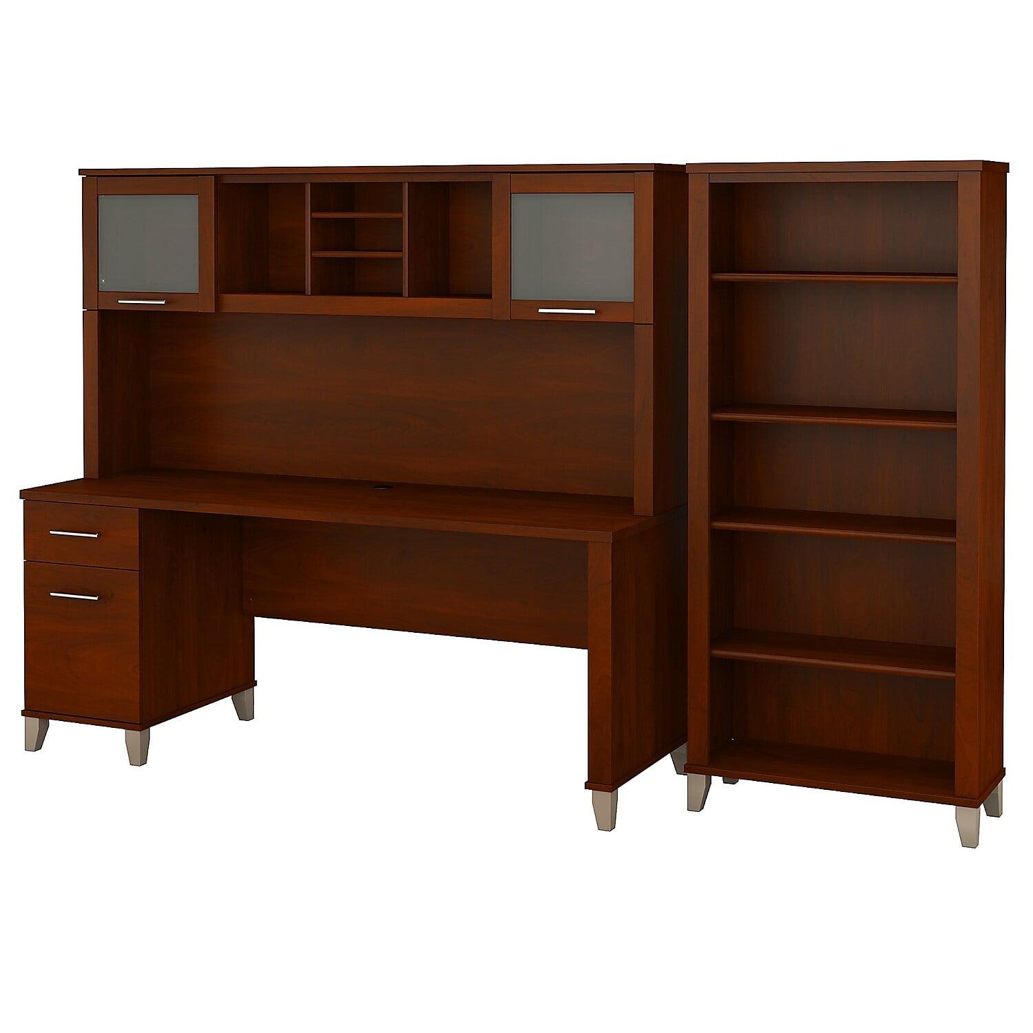 Hansen Cherry Office Desk with Hutch and Bookcase