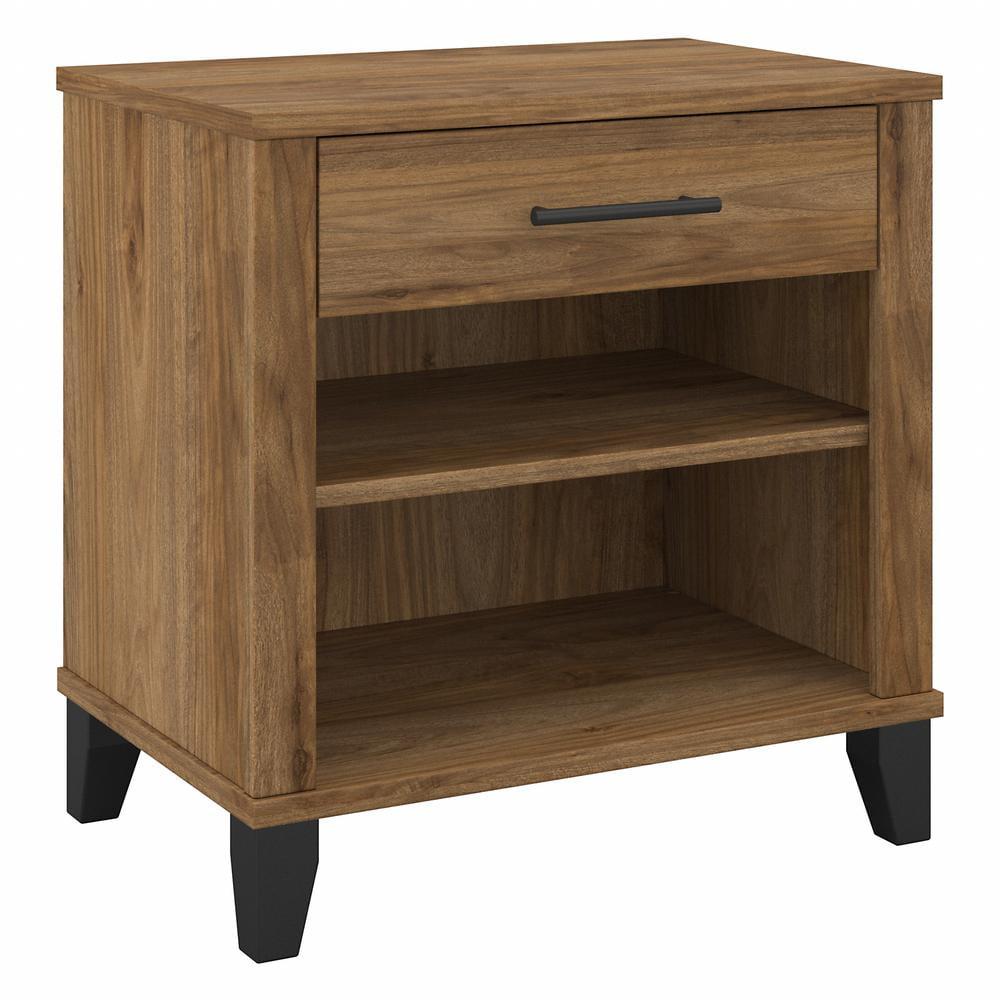 Somerset Nightstand with Drawer and Shelves in Fresh Walnut - Engineered Wood