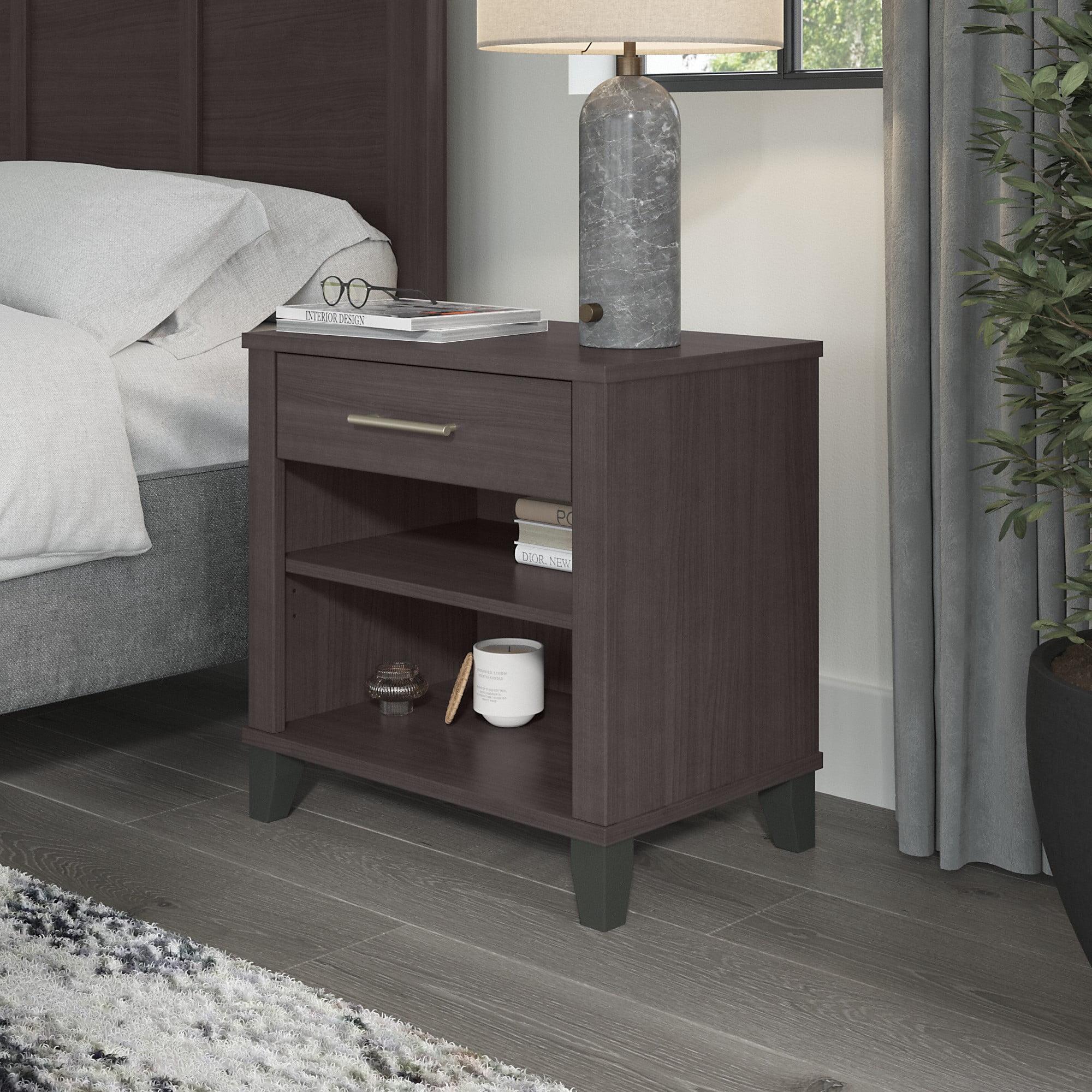 Storm Gray 24" Modern Nightstand with Drawer and Shelves