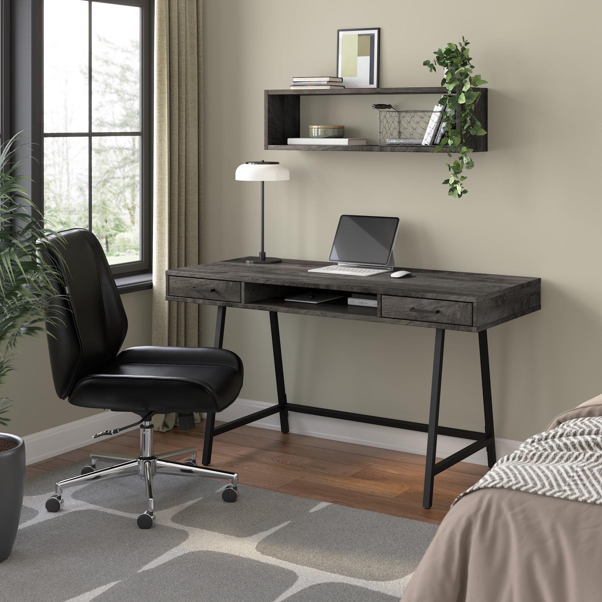 Steele 54W Writing Desk in Dark Gray Hickory by Bush Furniture - Engineered Wood