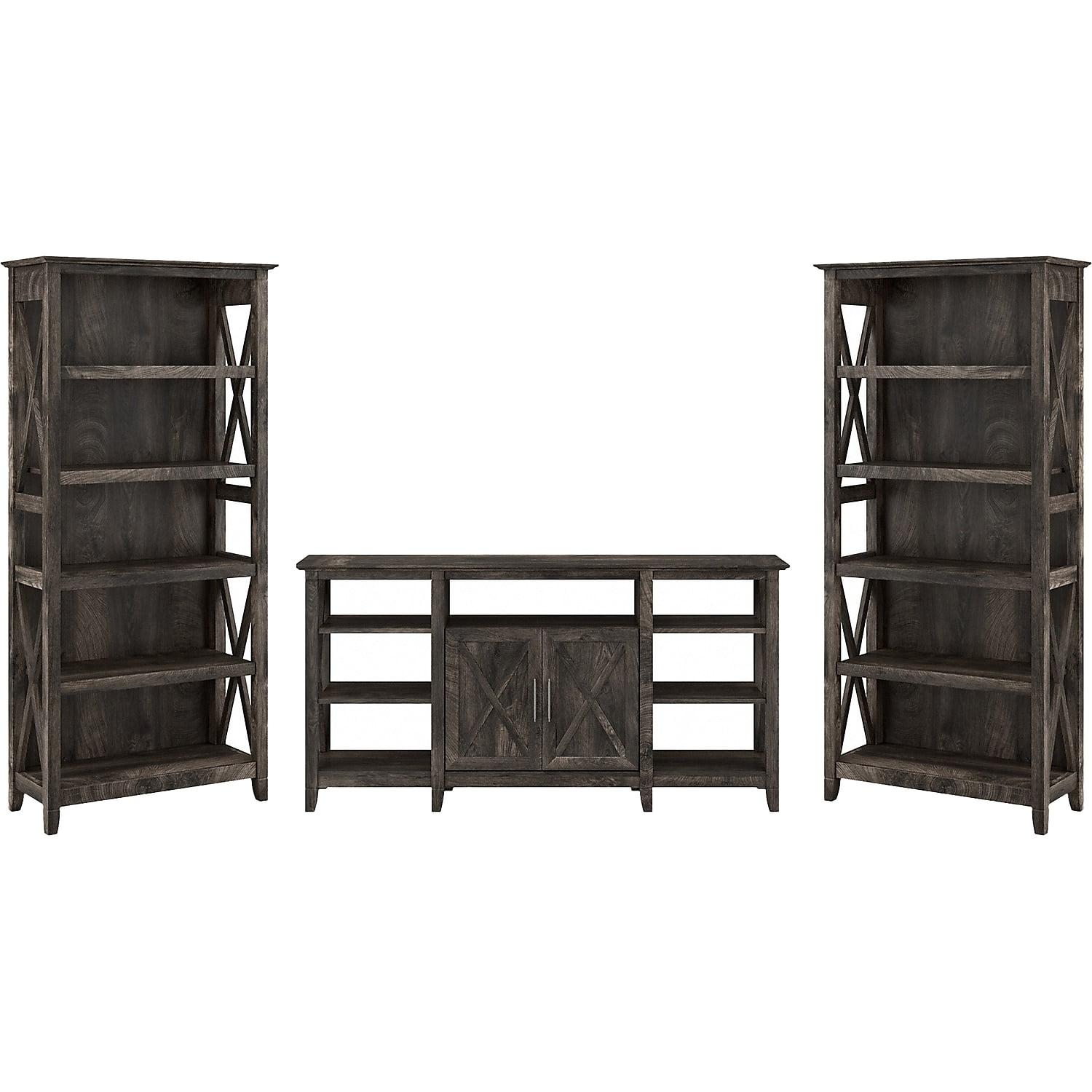 Bush Furniture Key West Tall TV Stand with Set of 2 Bookcases