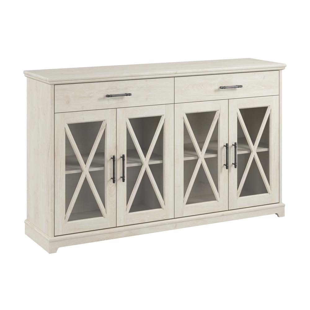 Lennox Linen White Oak Buffet Cabinet with Glass Doors