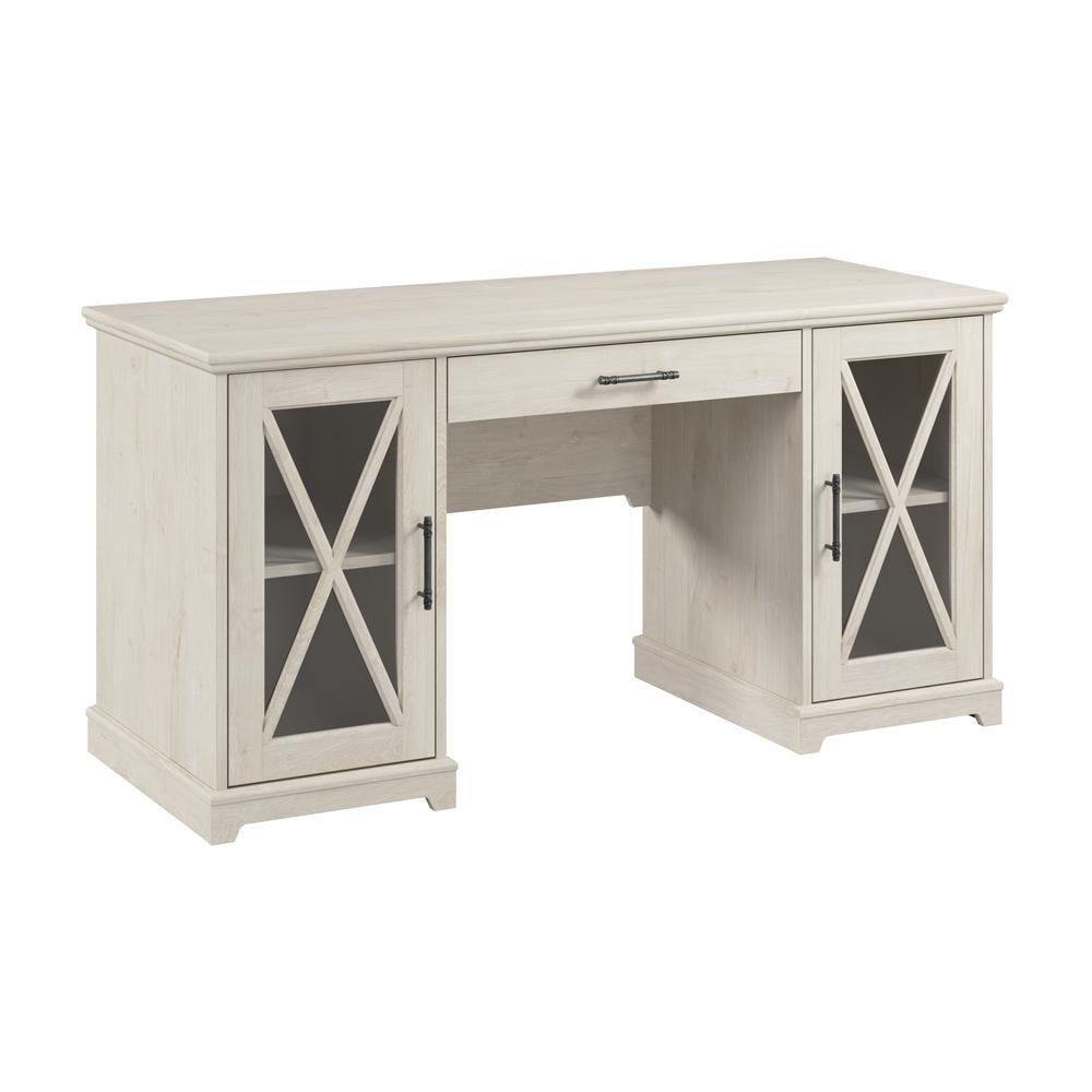 Linen White Oak 60" Farmhouse Desk with Keyboard Tray and Storage