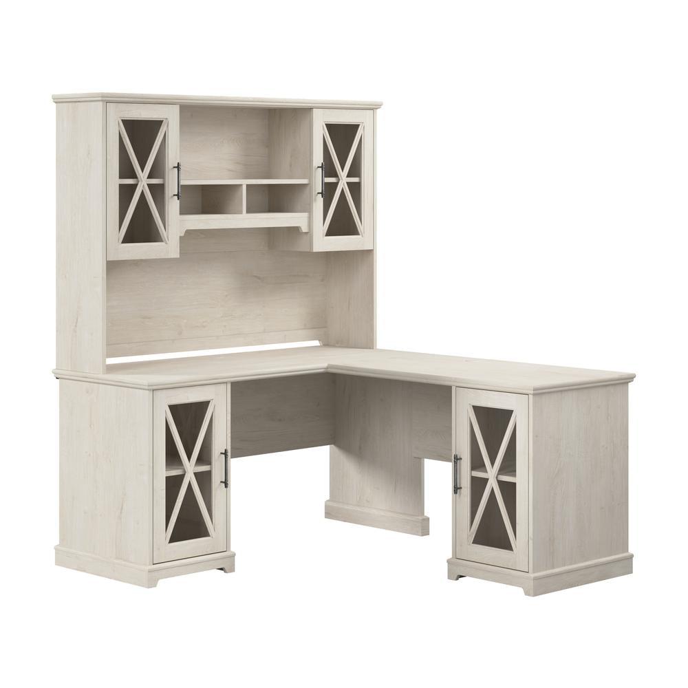 Bush Lennox Engineered Wood L-Shaped Desk with Hutch in Linen White Oak