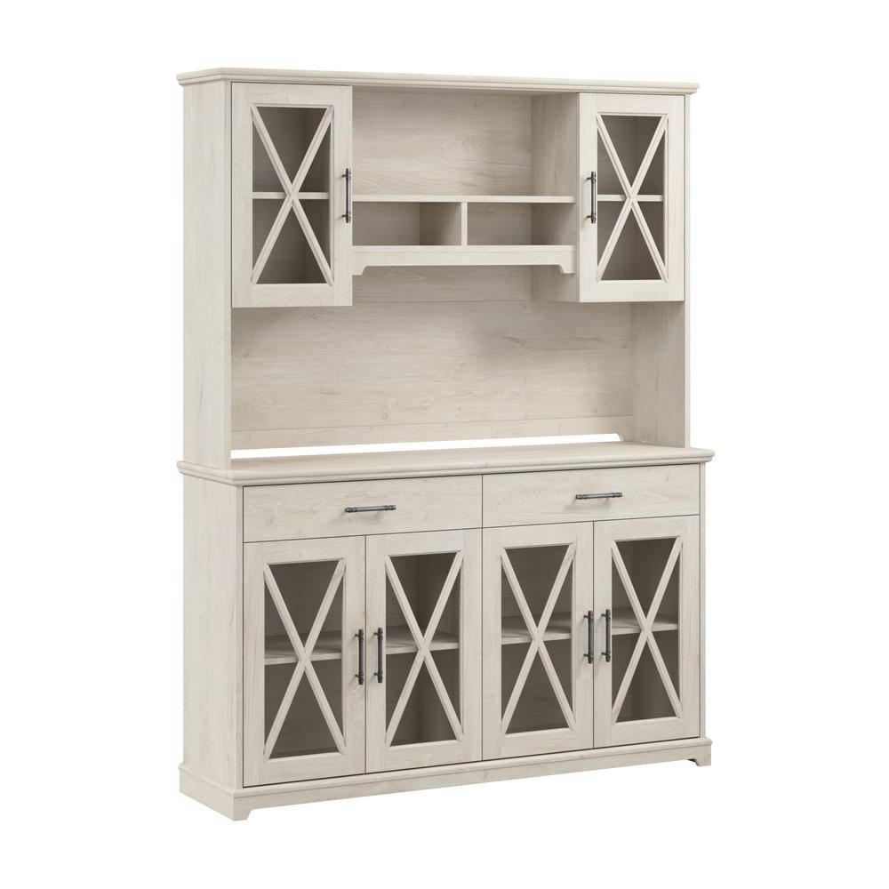 Linen White Oak Farmhouse China Cabinet with Hutch