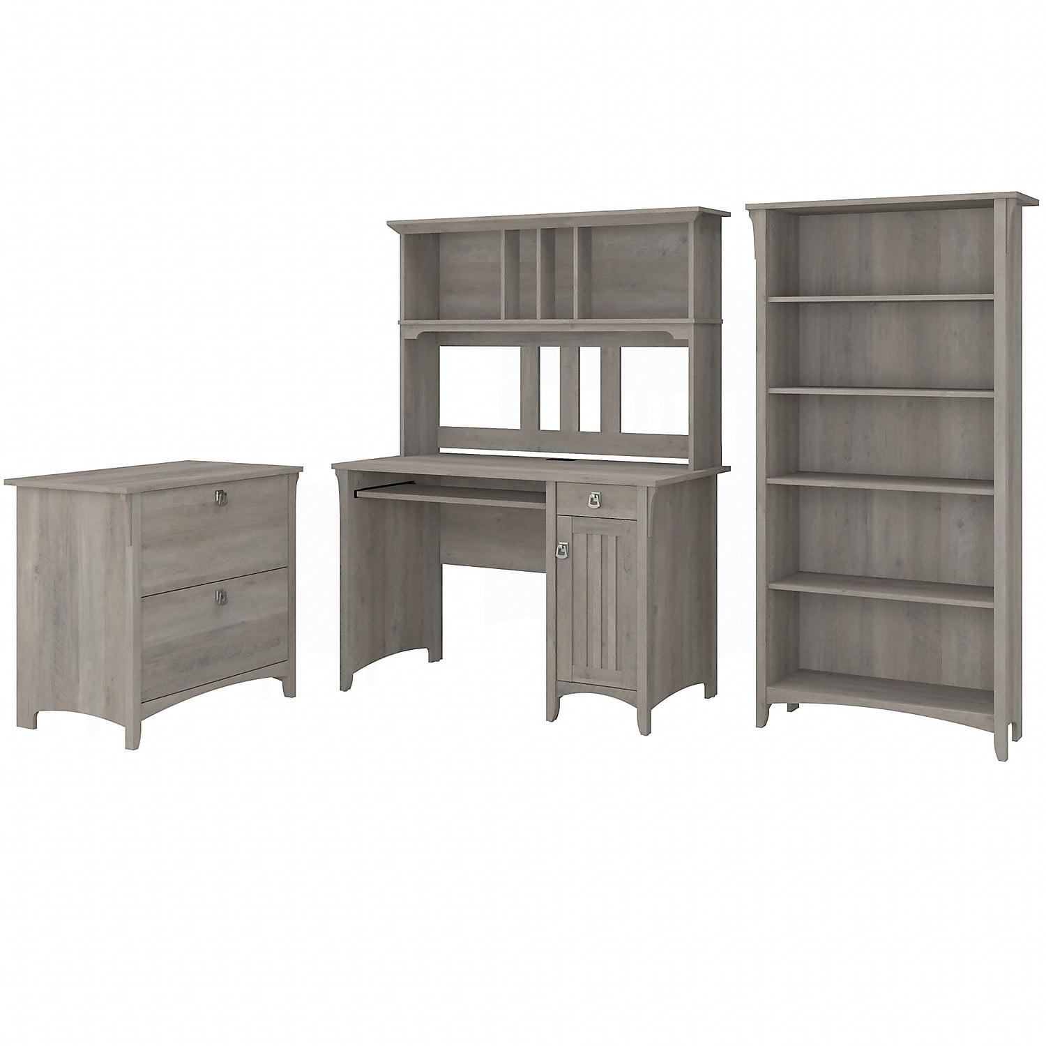 Bush Salinas Mission Engineered Wood Desk with Hutch in Driftwood Gray