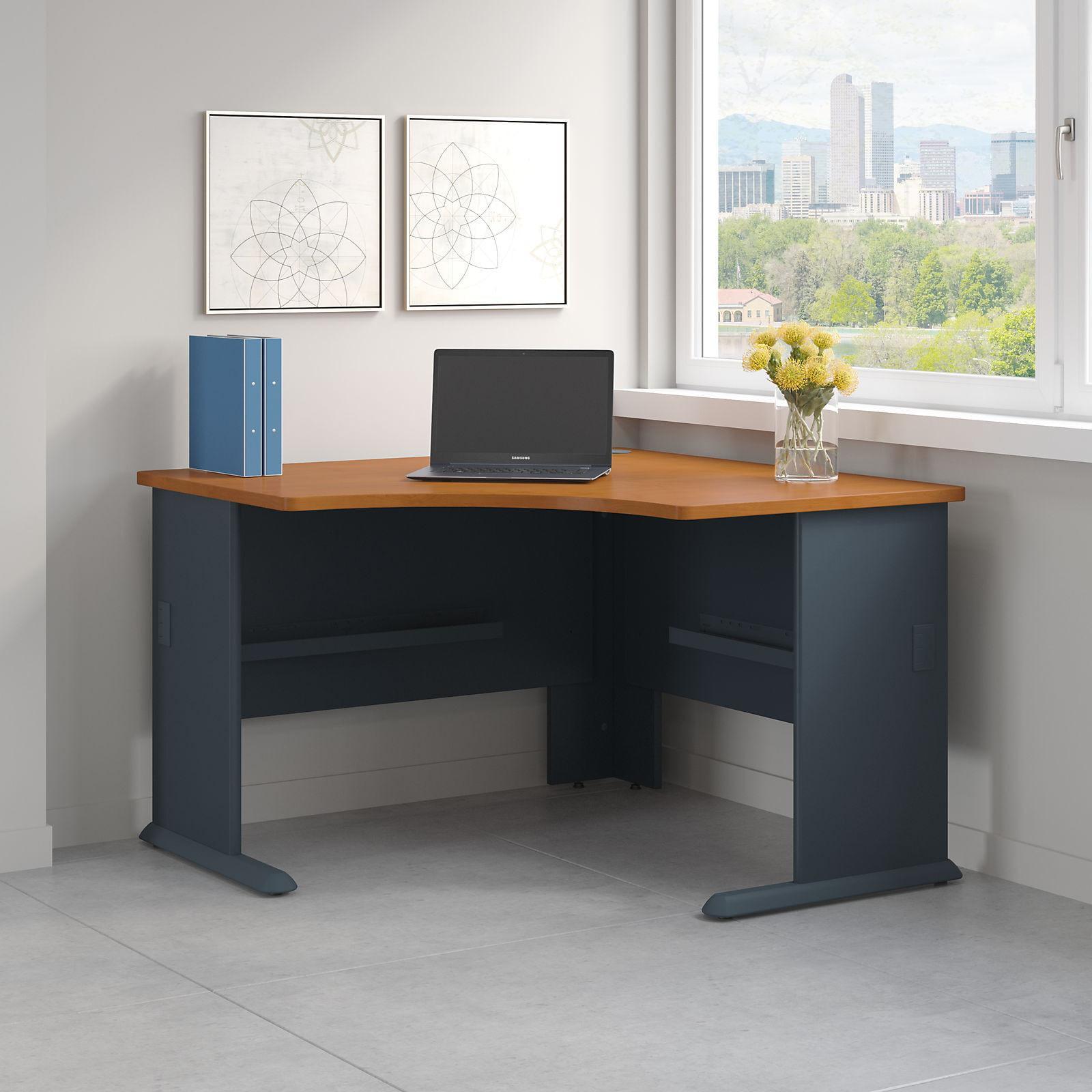 Natural Cherry & Slate Contemporary Corner Desk with Cable Management