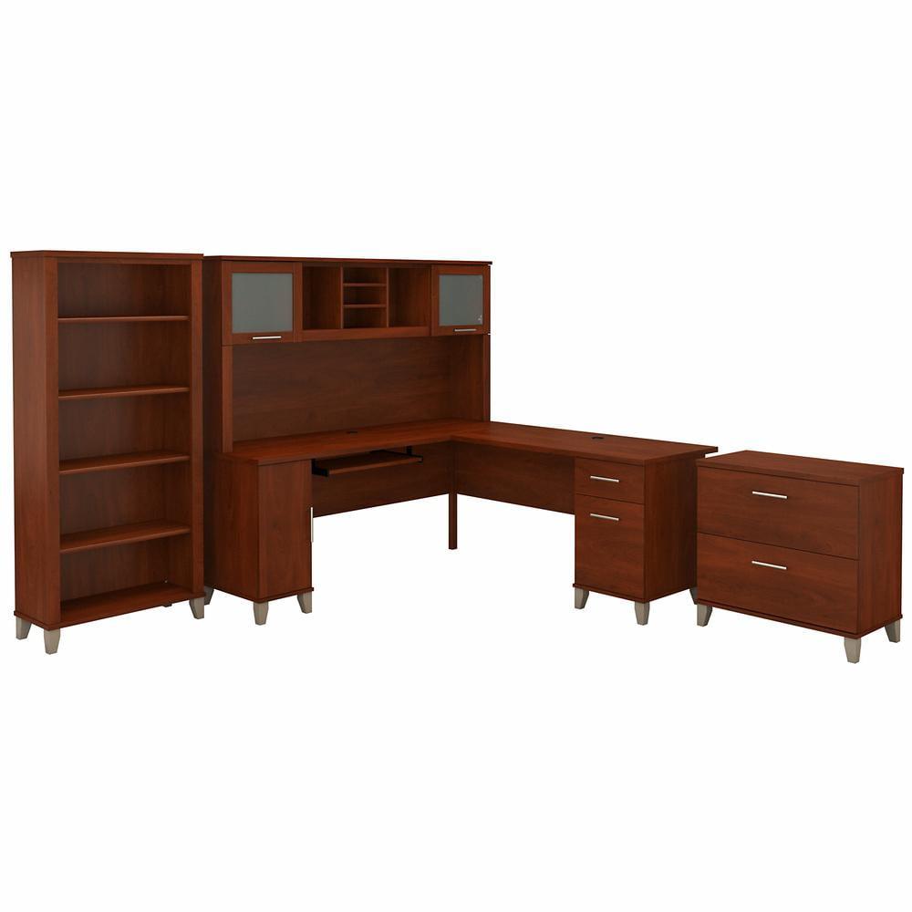 Hansen Cherry L-Shaped Desk Office Suite with Hutch and Storage