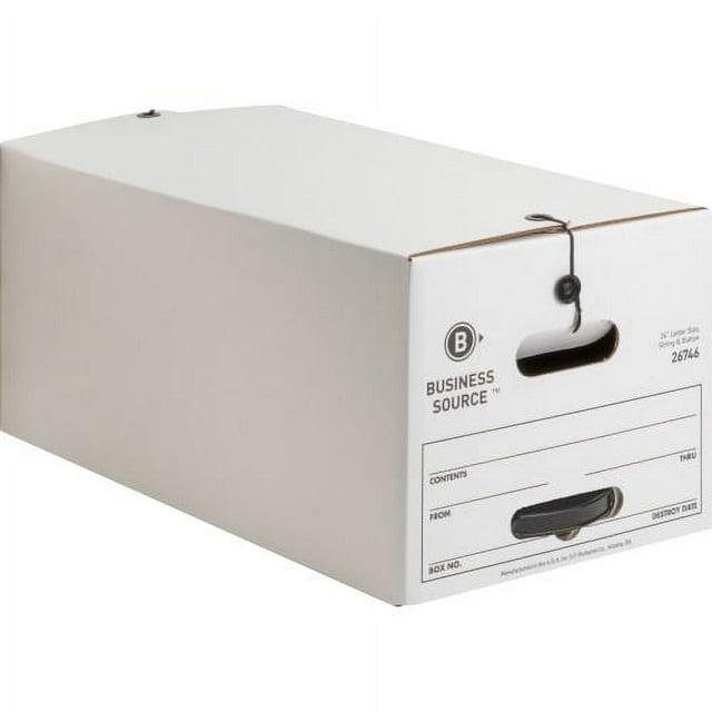 Business Source Medium Duty Letter Size Storage Box Internal Dimensions: 12" Width x 24" Depth x 10" Height - External Dimensions: 12.3" Width x 24.1" Depth x 10.8" Height - Media Size Supported: Lett