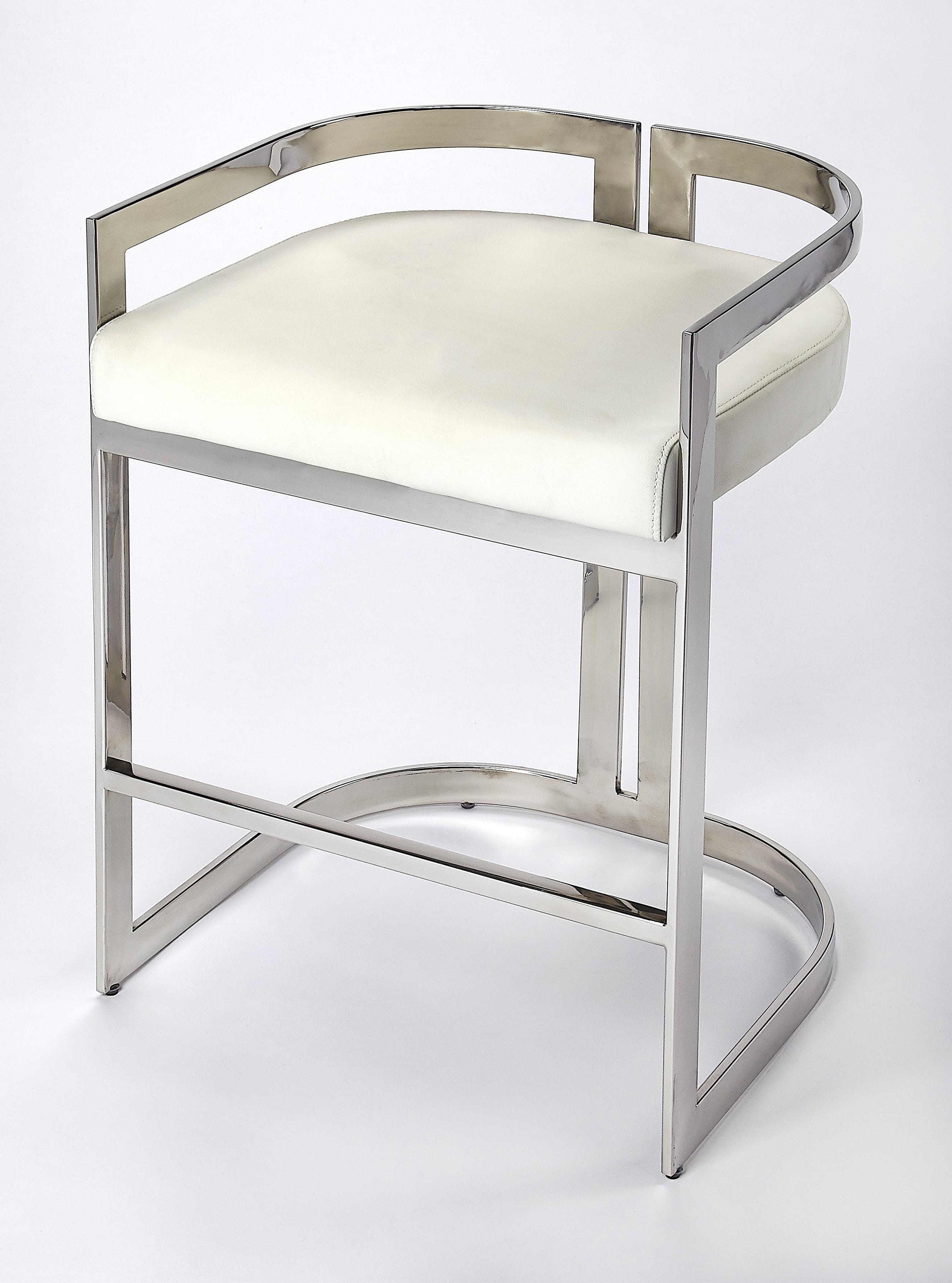 Butler Specialty Bravo Faux Leather Counter Stool In Silver And White