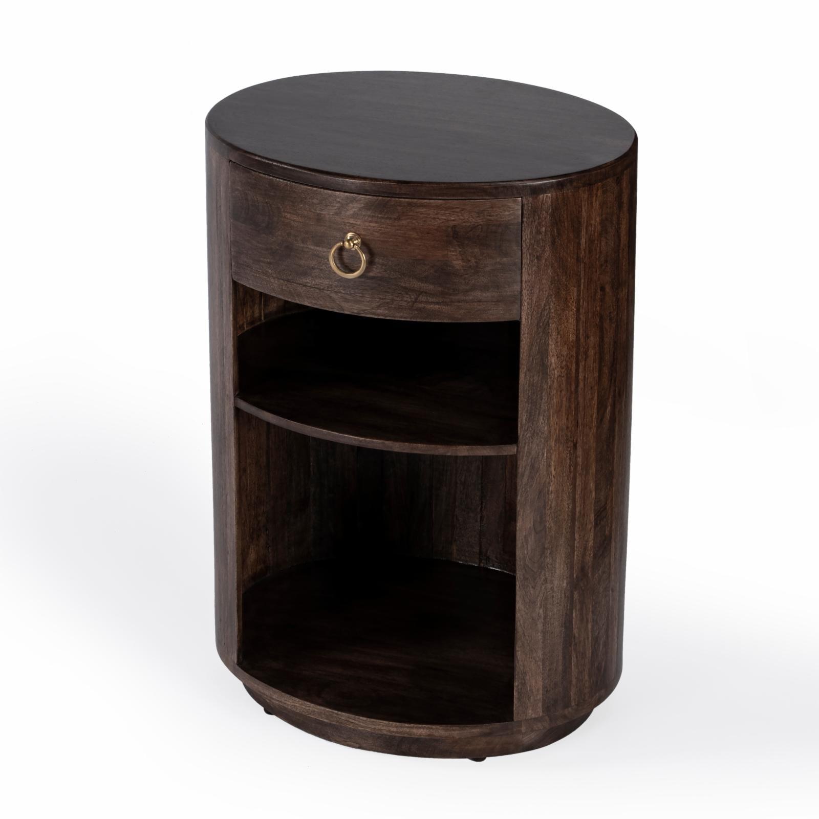 Carnolitta Modern Round Wood & Metal End Table with Storage