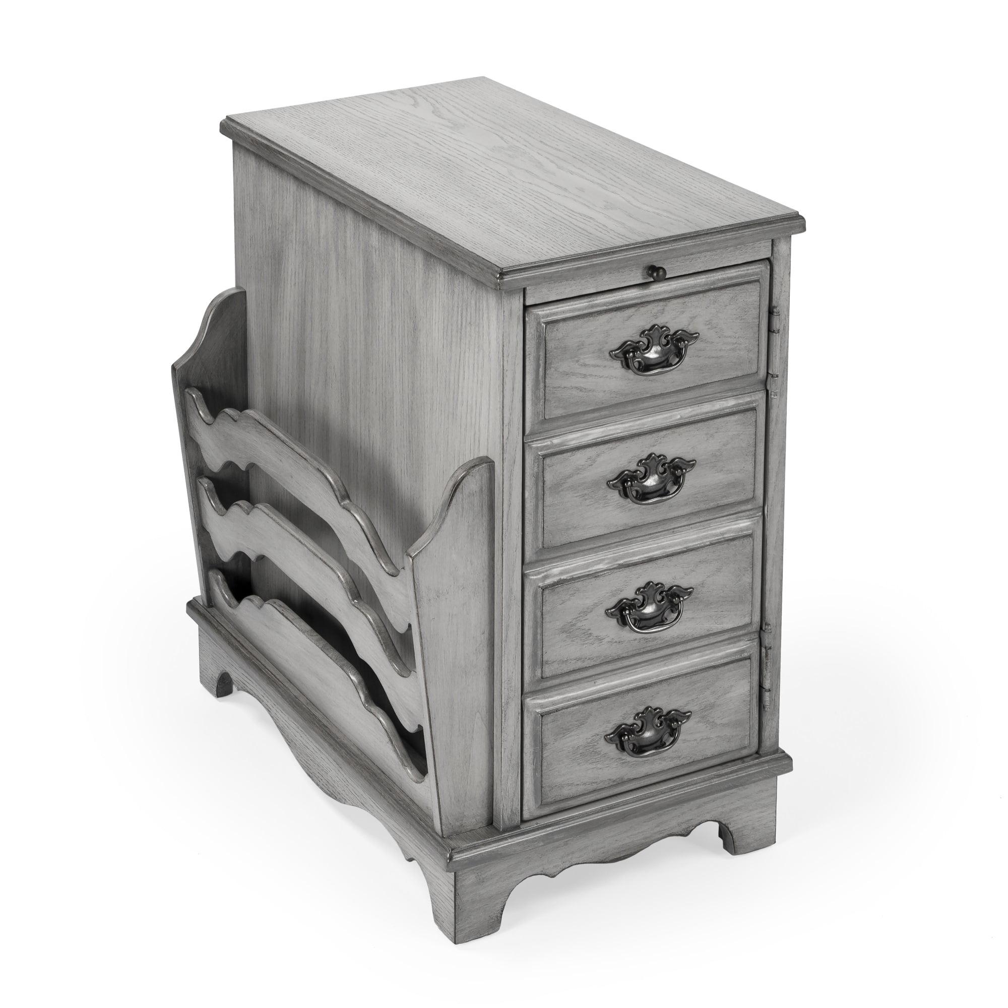 Gregory Hand-Rubbed Grey Wood & Metal Magazine Side Table with Storage